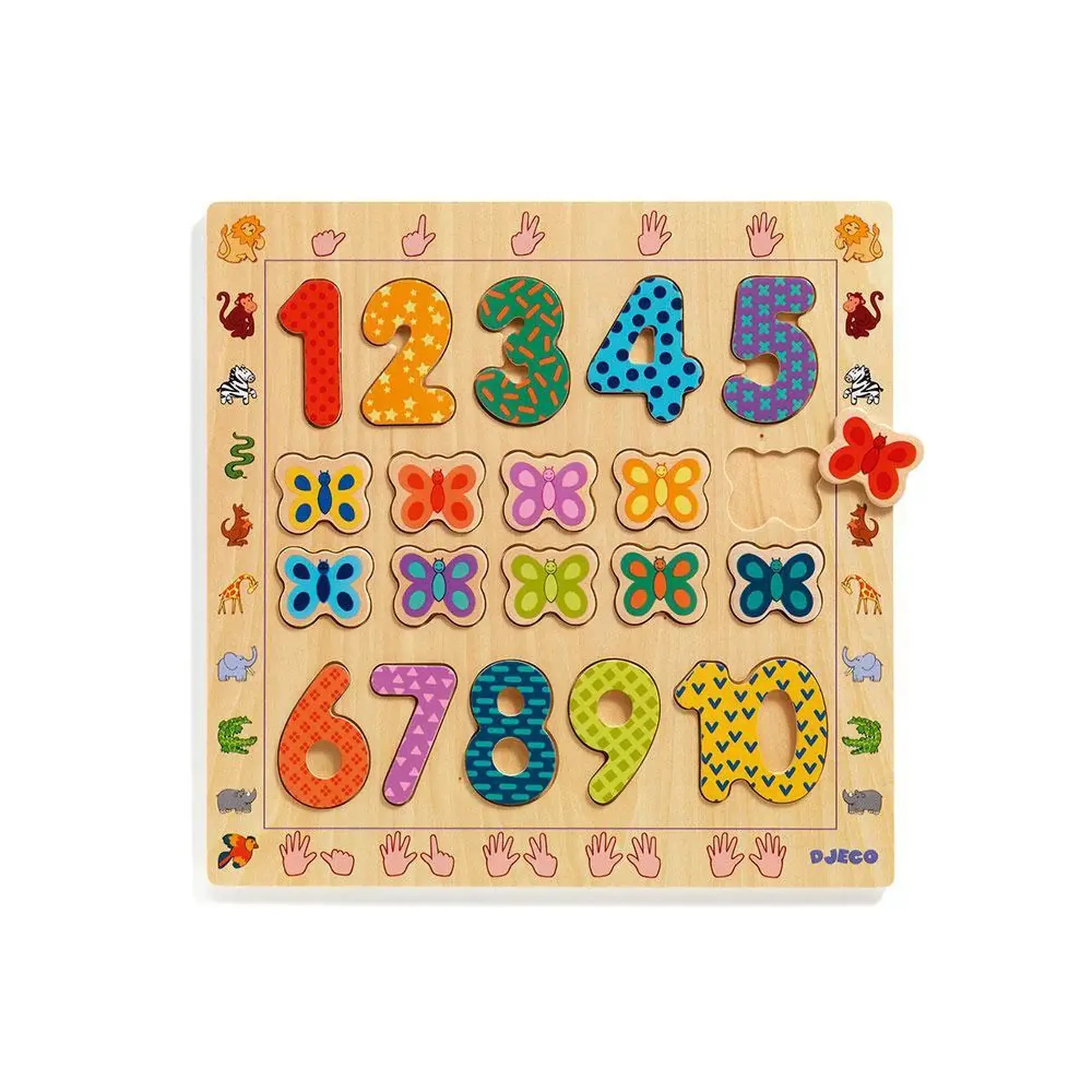Puzzle din lemn „Cifre 1–10”, 20 de piese — Djeco