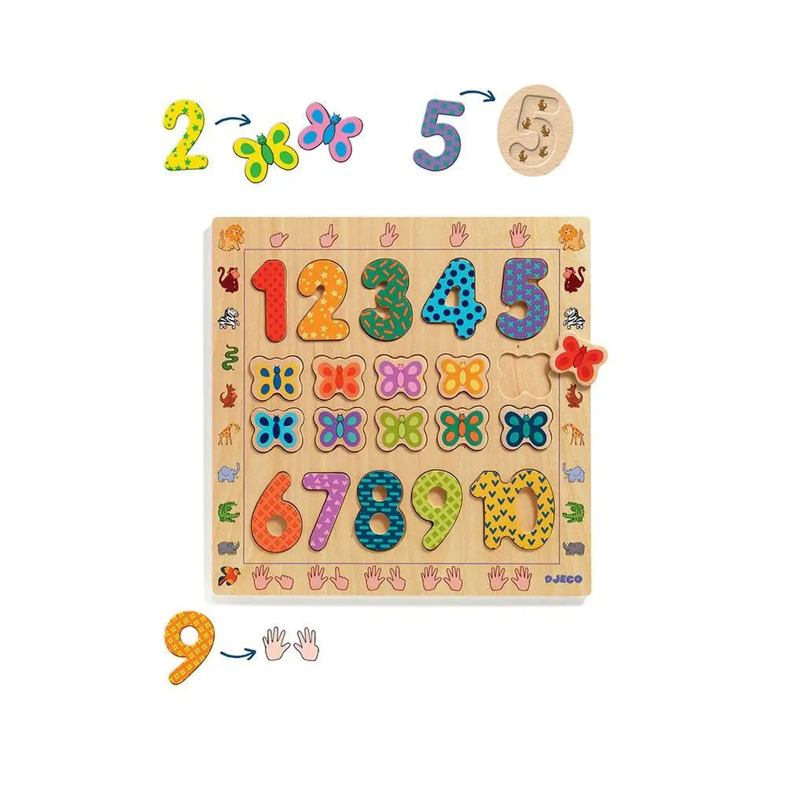 Puzzle din lemn „Cifre 1–10”, 20 de piese — Djeco