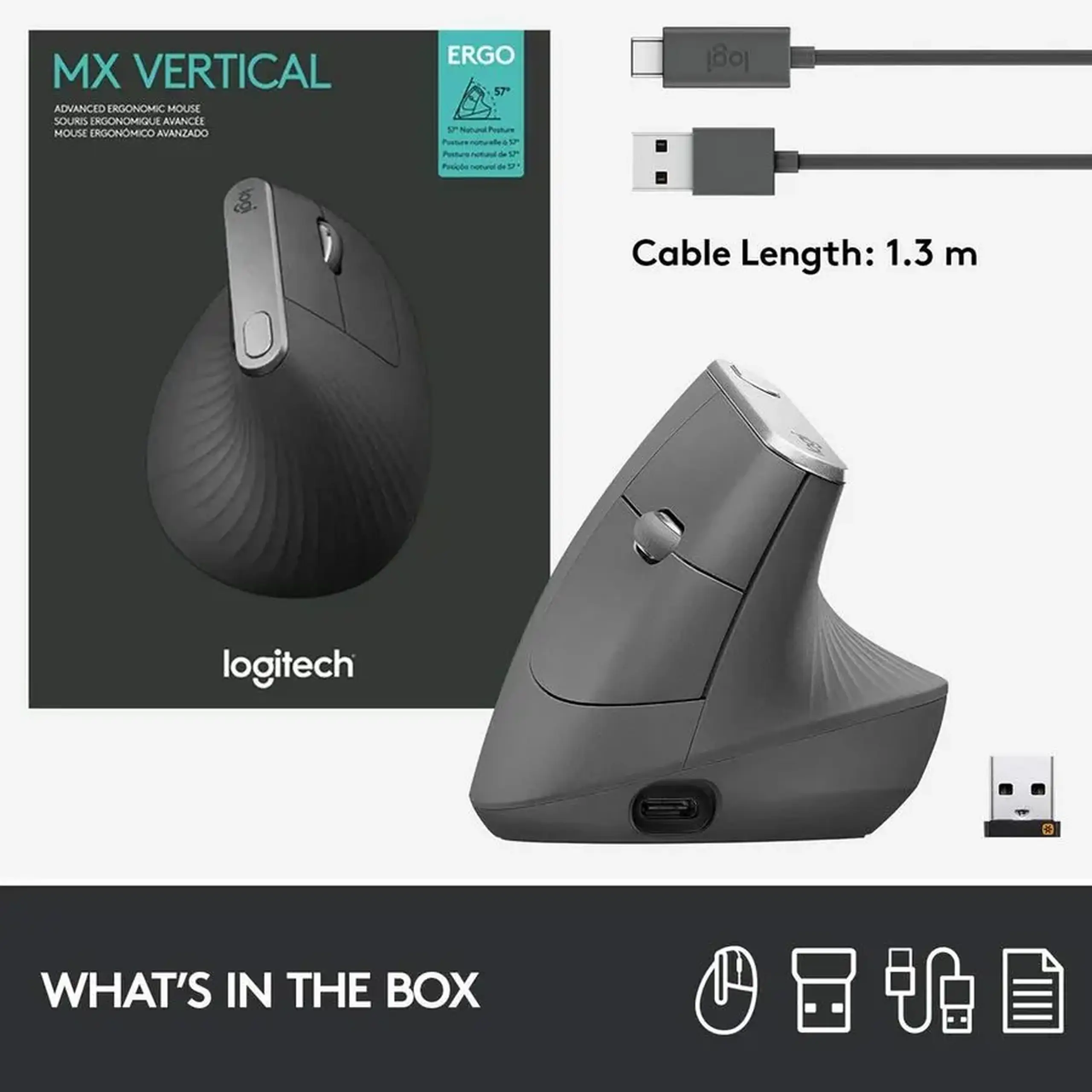 Mouse Wireless Logitech MX Vertical, Negru