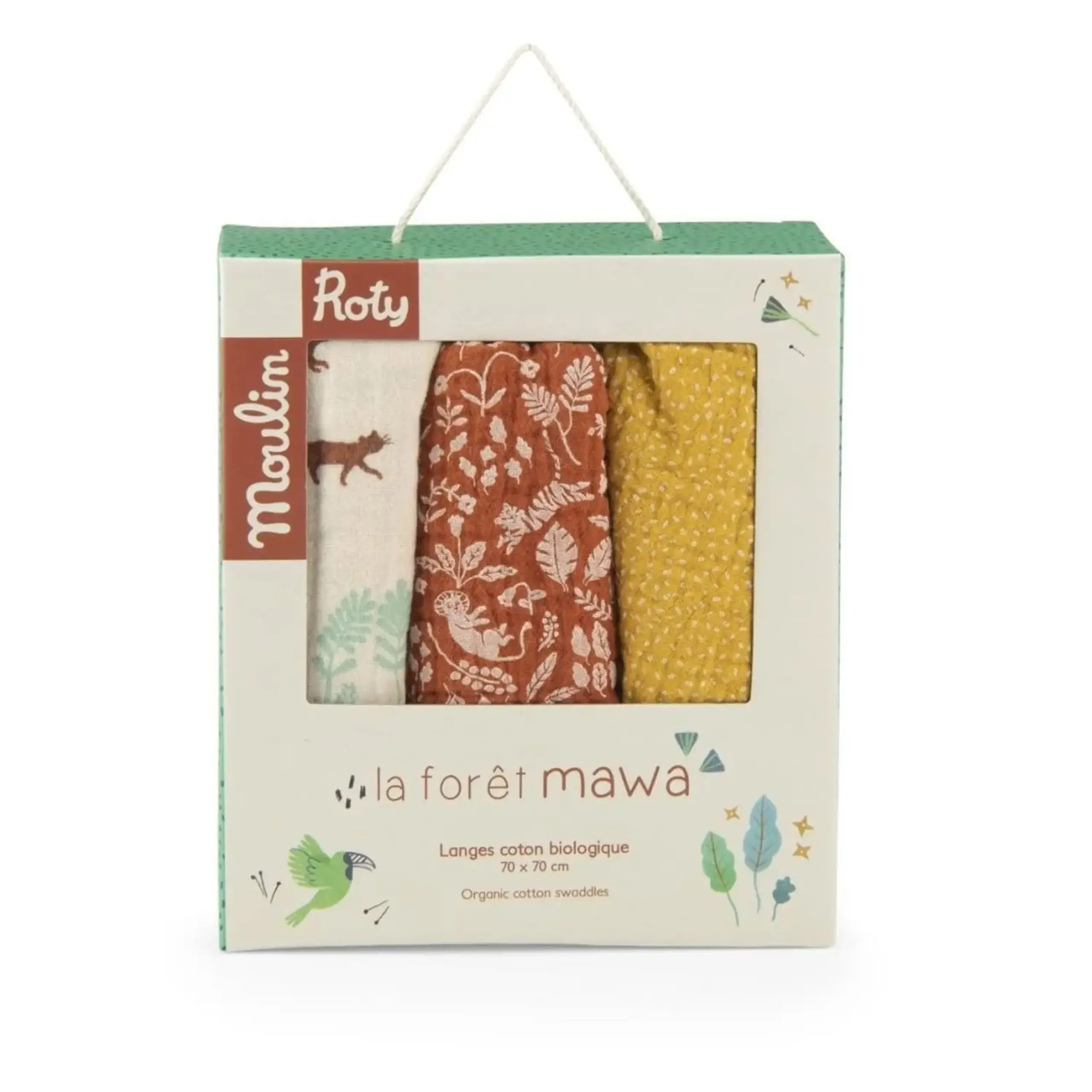 Set de 3 museline imprimate, La forêt Mawa — Moulin Roty