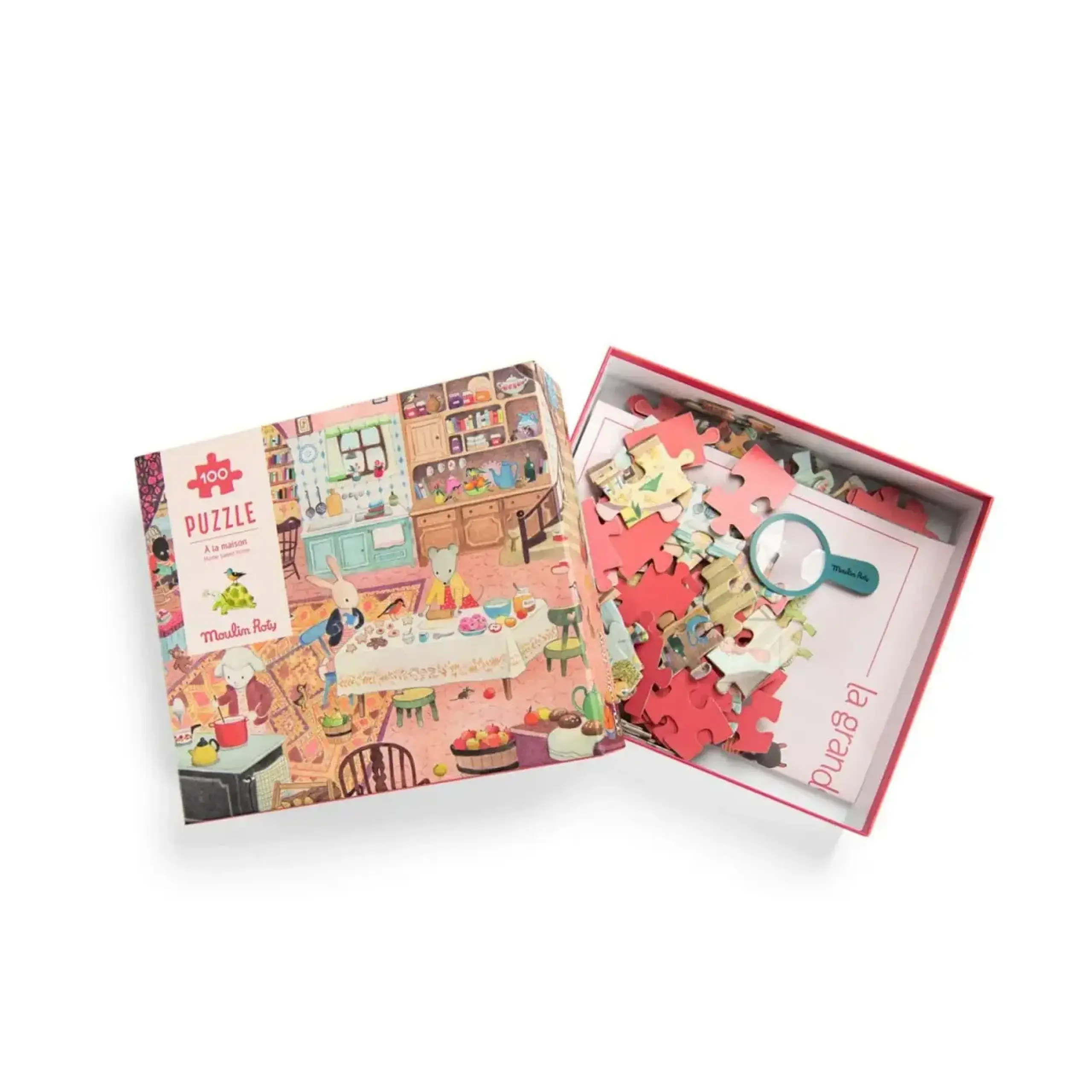 Puzzle de observație „À la maison”, 100 de piese, La Grande Famille — Moulin Roty