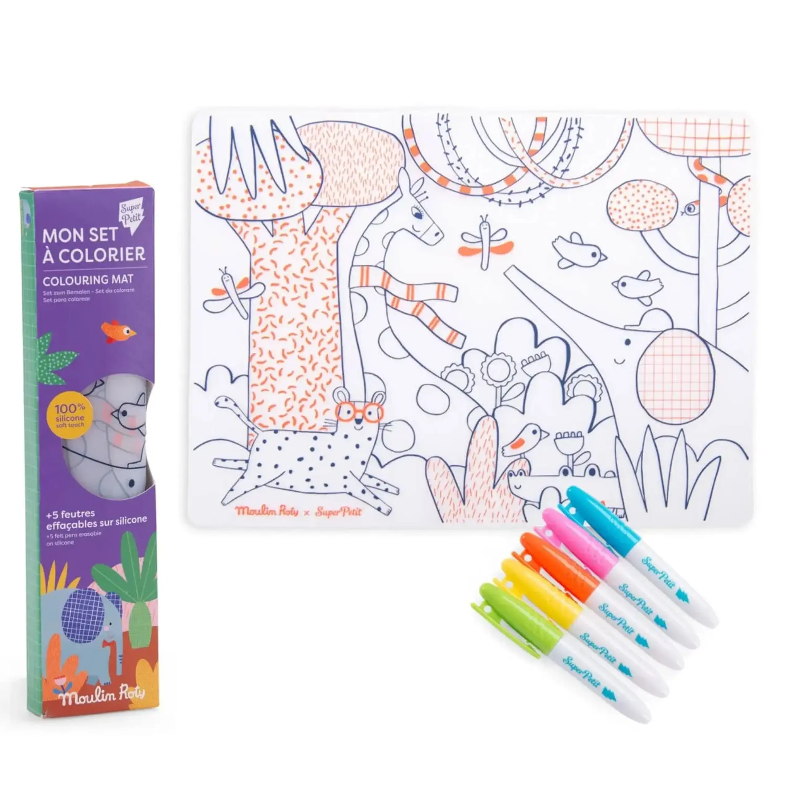 Planșă reutilizabilă din silicon pentru colorat, Les Toupitis — Moulin Roty