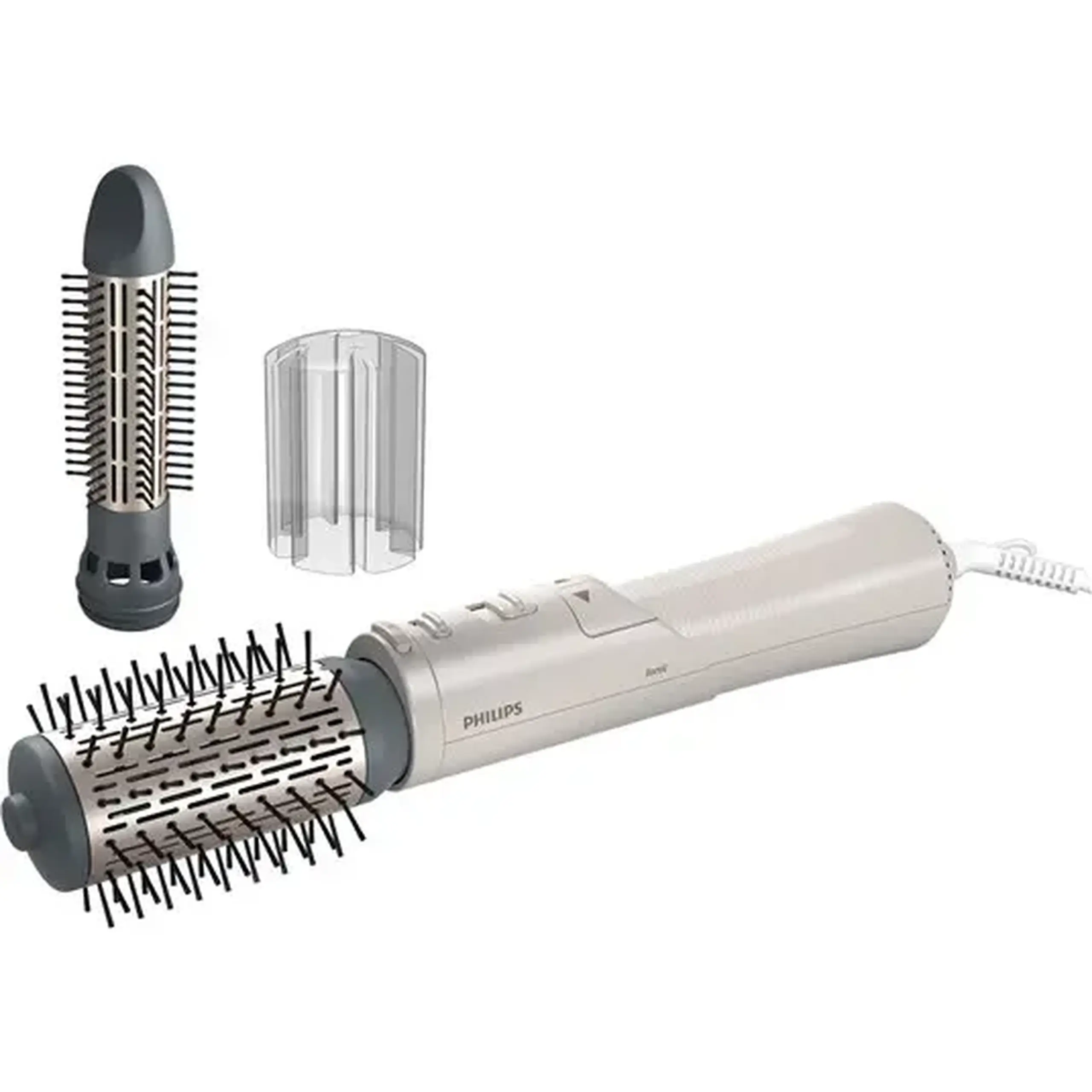 Perie rotativa cu aer cald Philips Seria 7000 BHA710/00, 1000W, ingrijire cu ioni, 2 accesorii, setare temperatura de ingrijire si aer rece, peri naturali, invelis ceramic din turmalina, Alb/crem