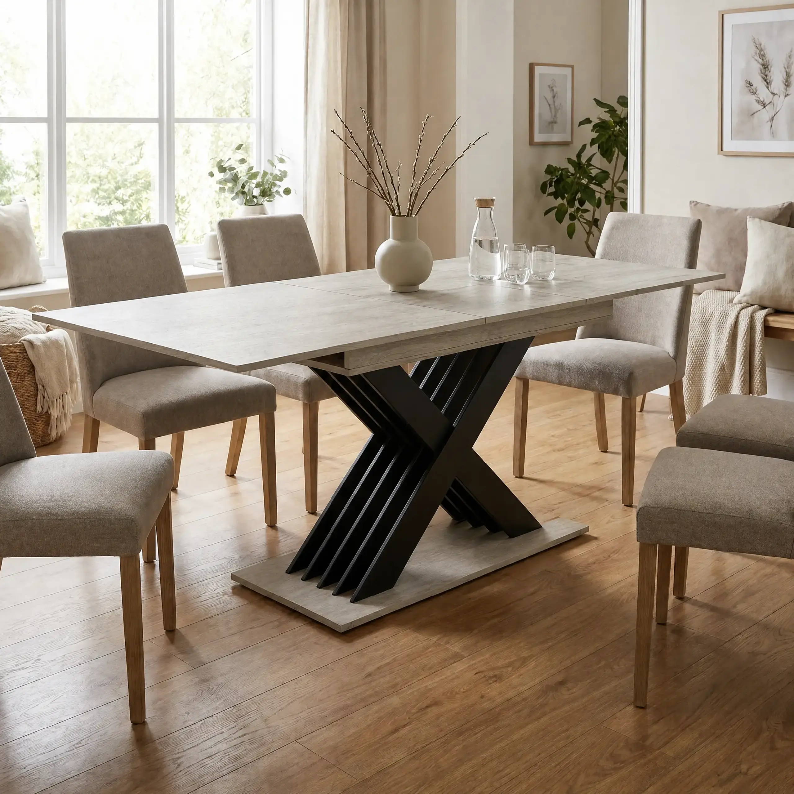 Masa de dining 4home Cross, extensibila, Stejar Sonoma/Antracit