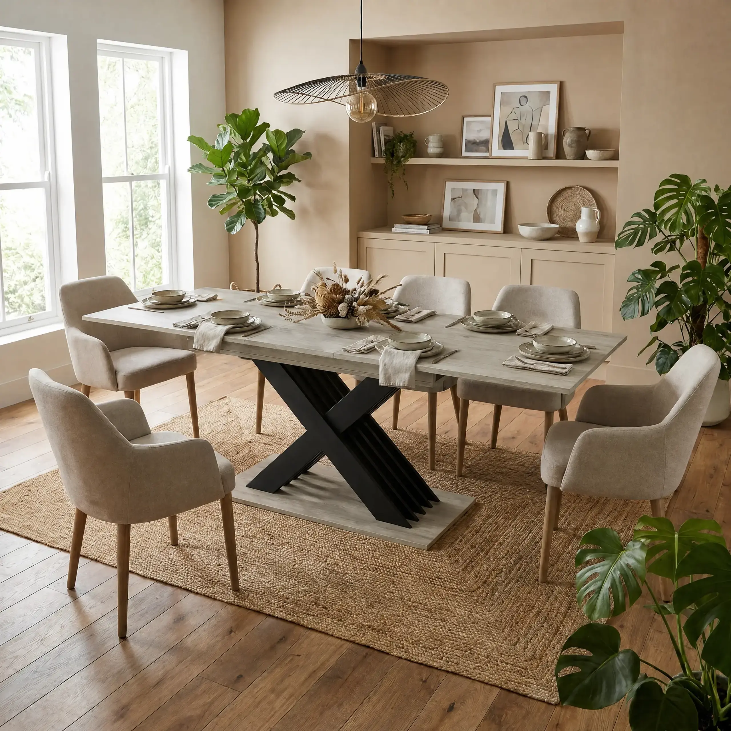 Masa de dining 4home Cross, extensibila, Stejar Sonoma/Antracit