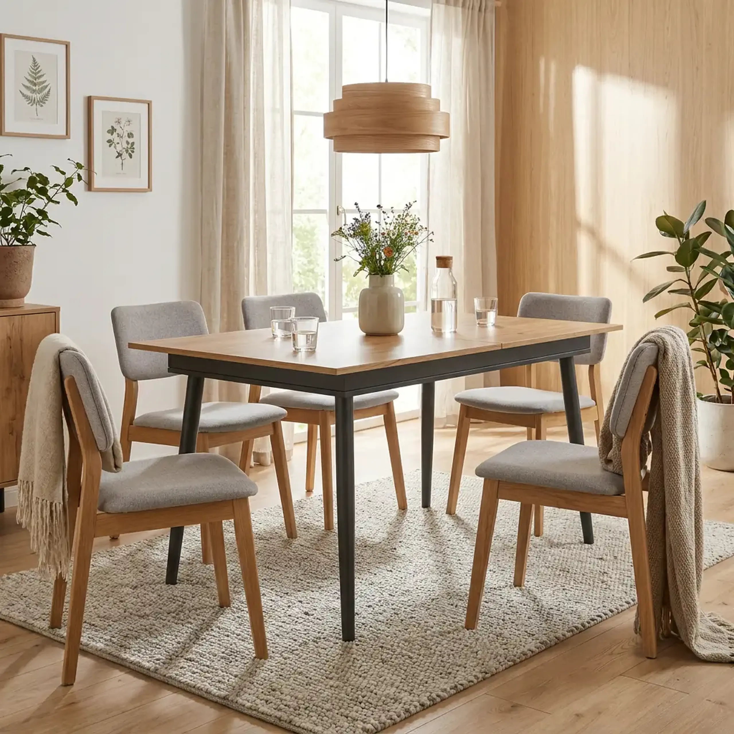 Masa de dining 4home City, picioare metalice, extensibila, Stejar Kraft Auriu/Antracit