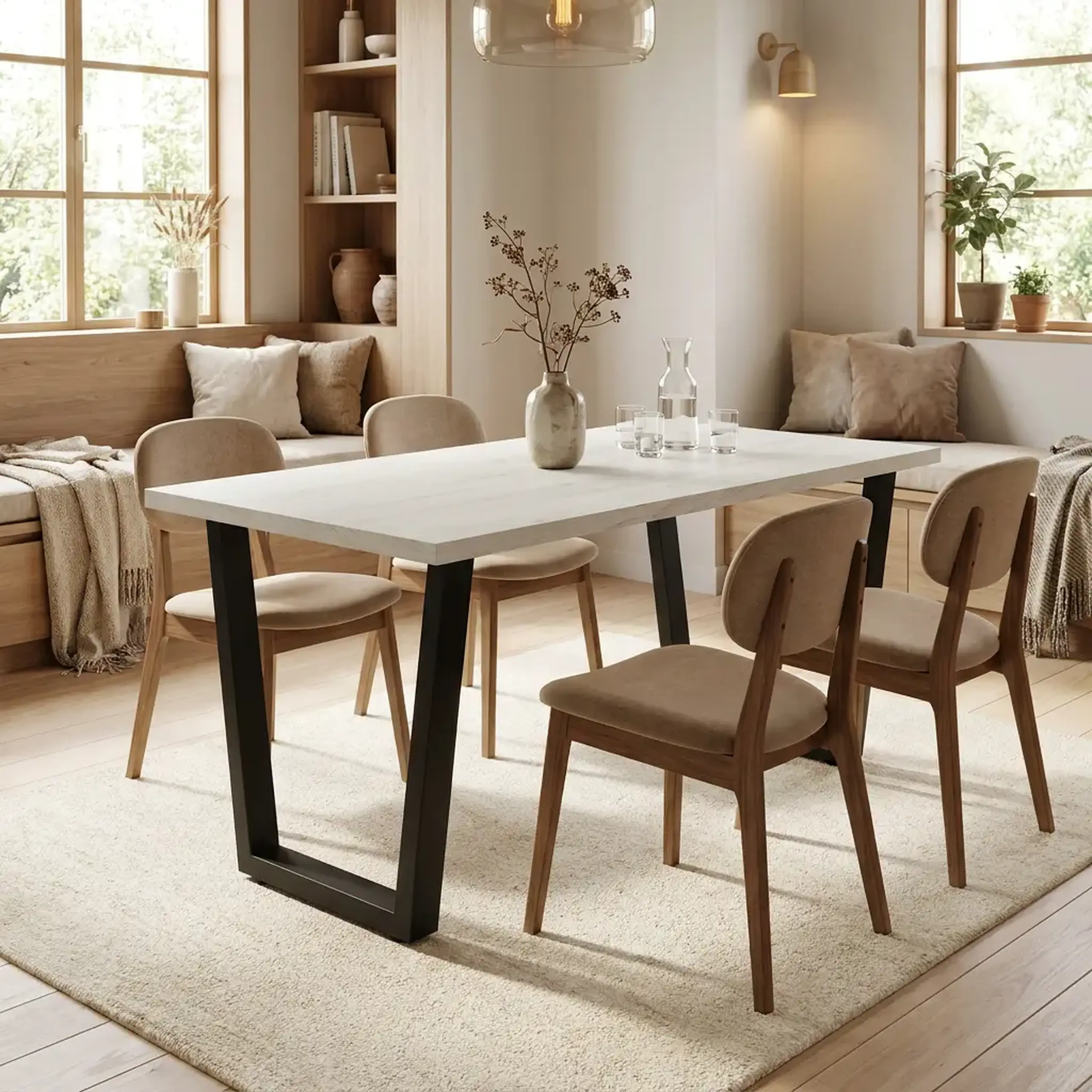 Masa de dining 4home Louisville, picioare metalice, Stejar Kraft Alb, 120x80 cm