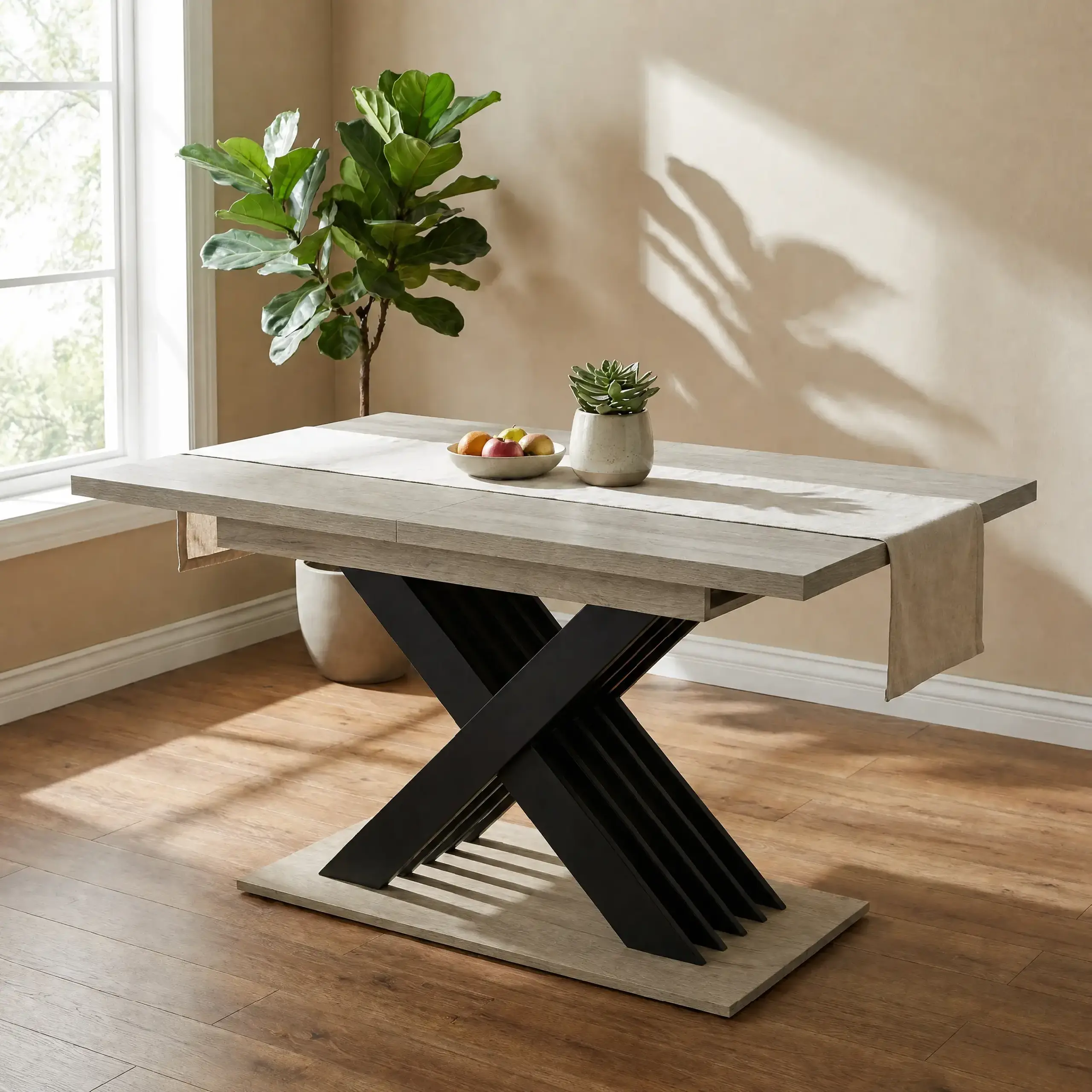 Masa de dining 4home Cross, extensibila, Stejar Sonoma/Antracit