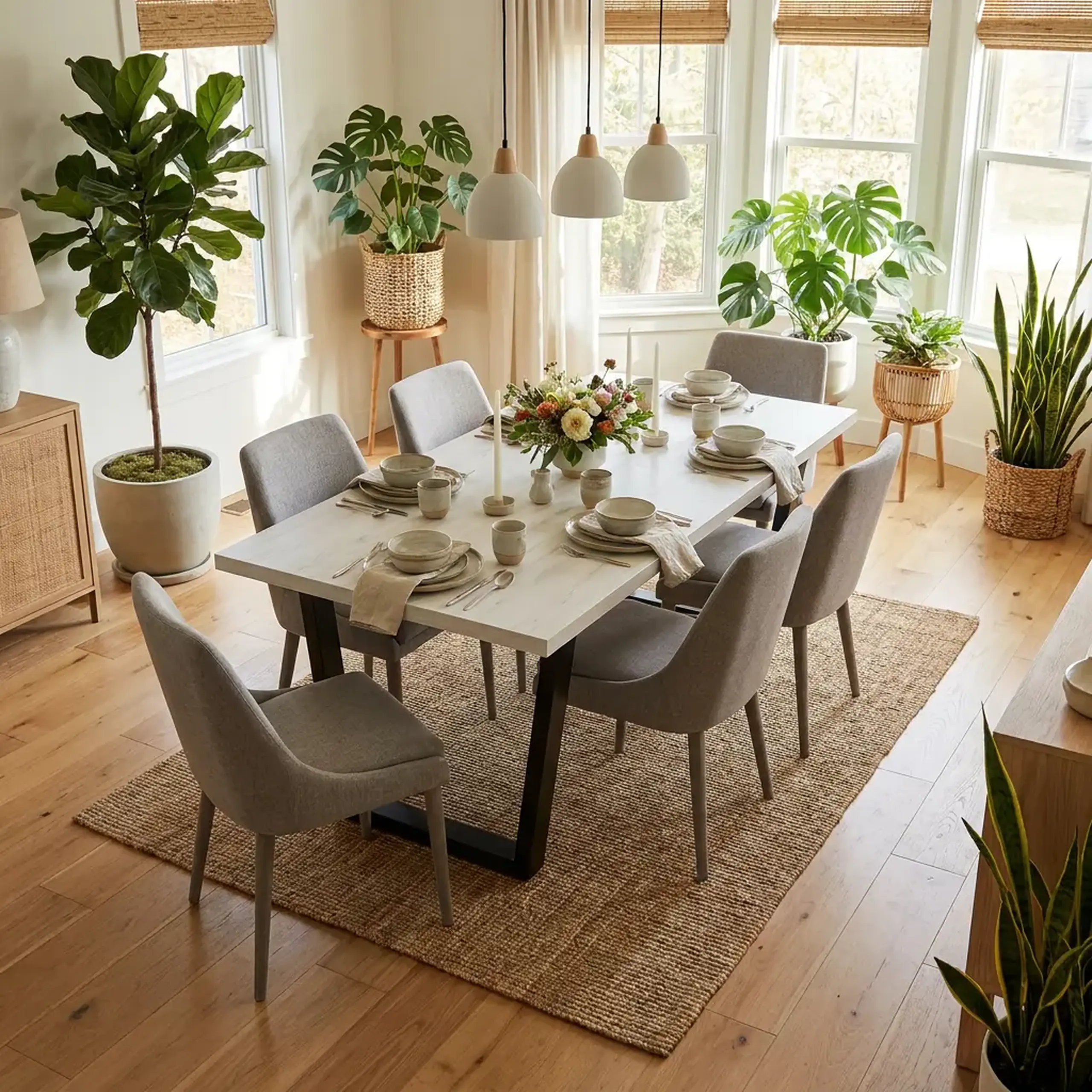 Masa de dining 4home Louisville, picioare metalice, Stejar Kraft Alb, 120x80 cm