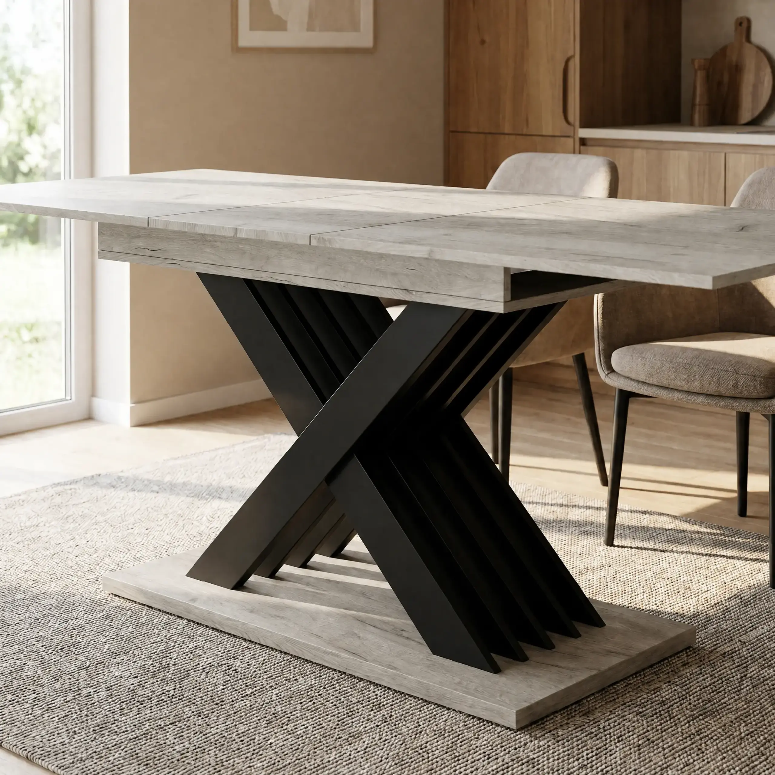 Masa de dining 4home Cross, extensibila, Stejar Sonoma/Antracit