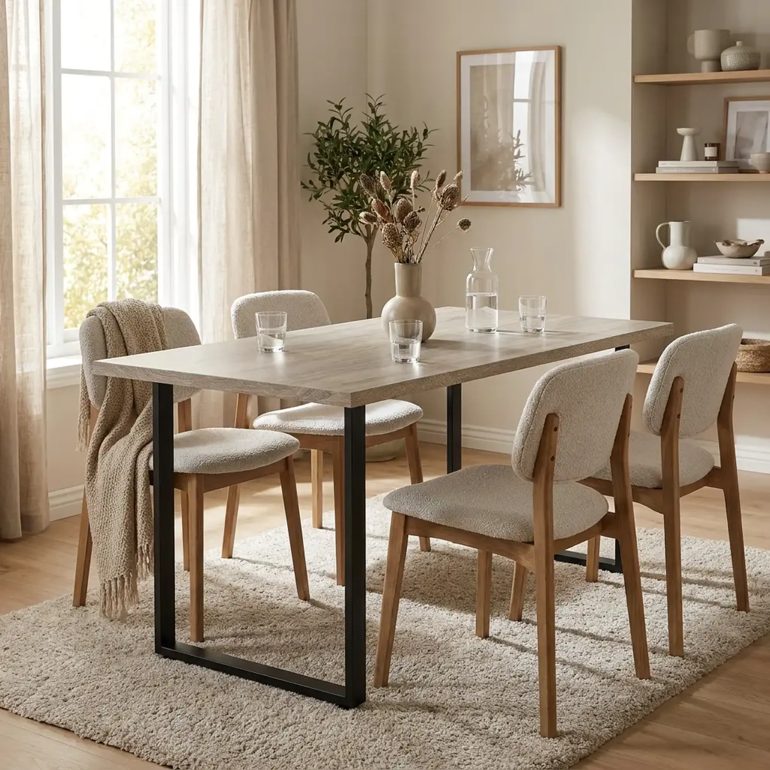 Masa de dining 4home Seattle, picioare metalice, Stejar Sonoma, 120x60 cm