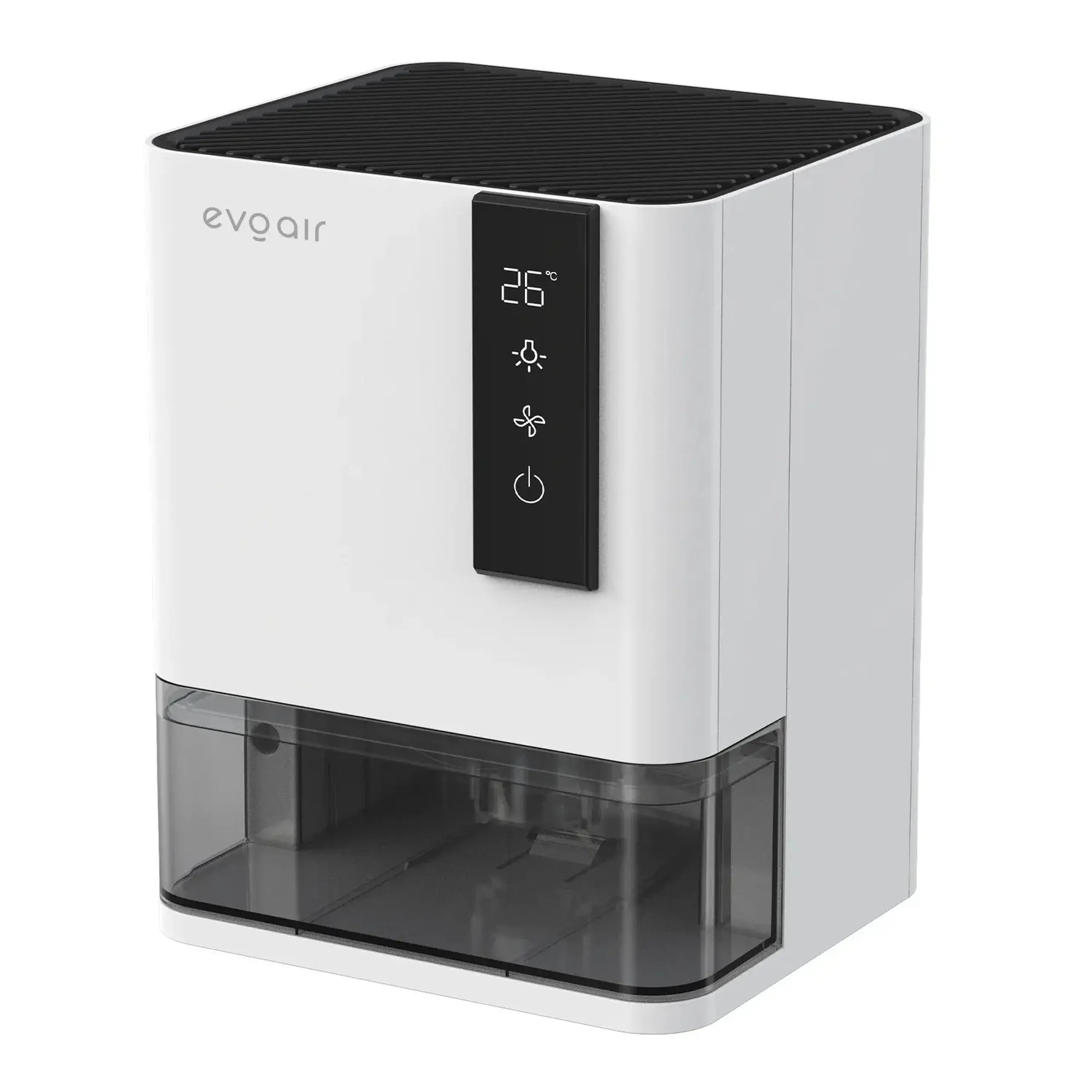 Dezumidificator Evoair HIDRY, 700ml/24h, Senzor de Umiditate/Temperatura, Lumina ambientala in 7 culori, Rezervor 1l, 2 viteze, Functie Auto Dezghetare, Alb