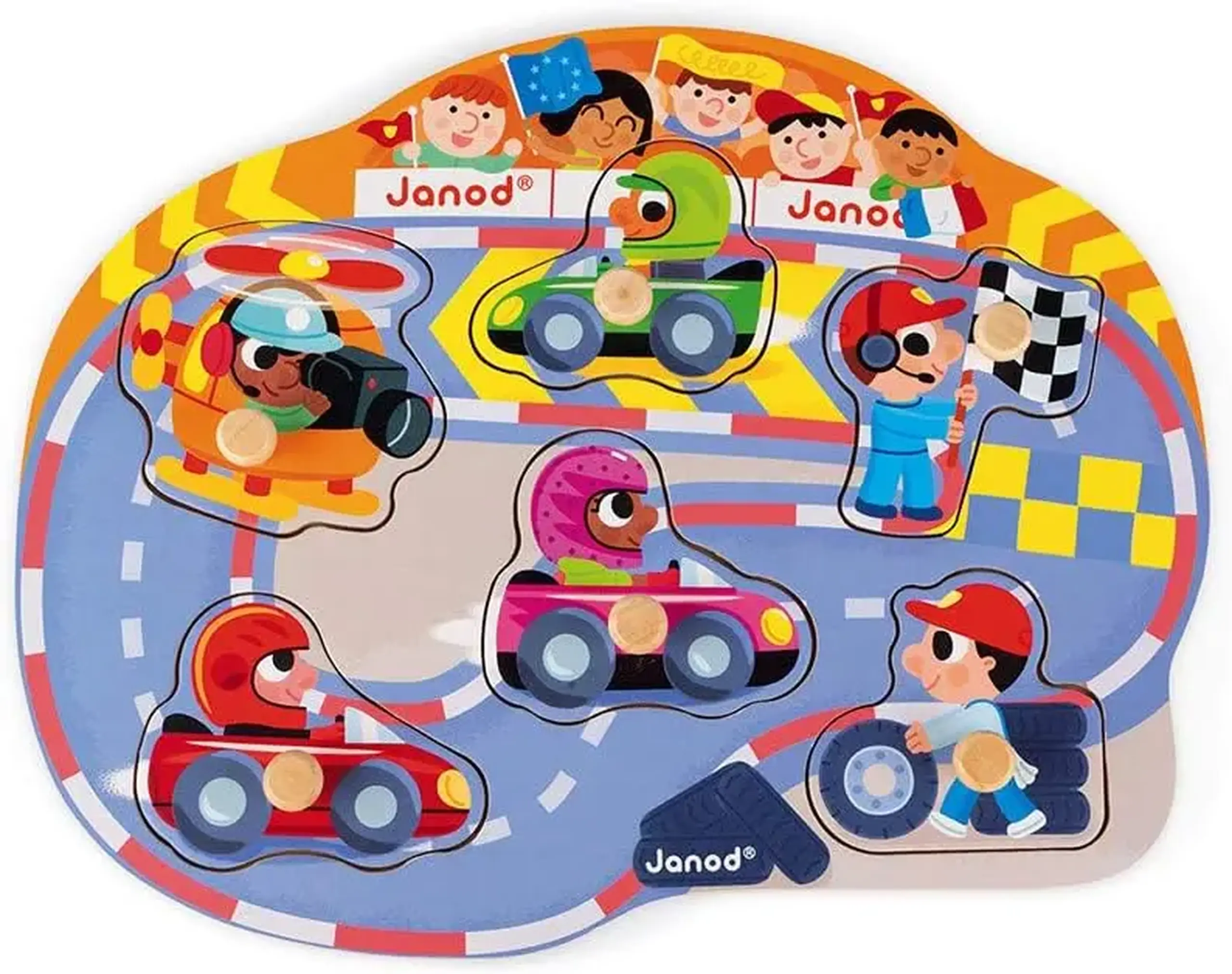 Puzzle din lemn „Cursa de mașini” — Janod
