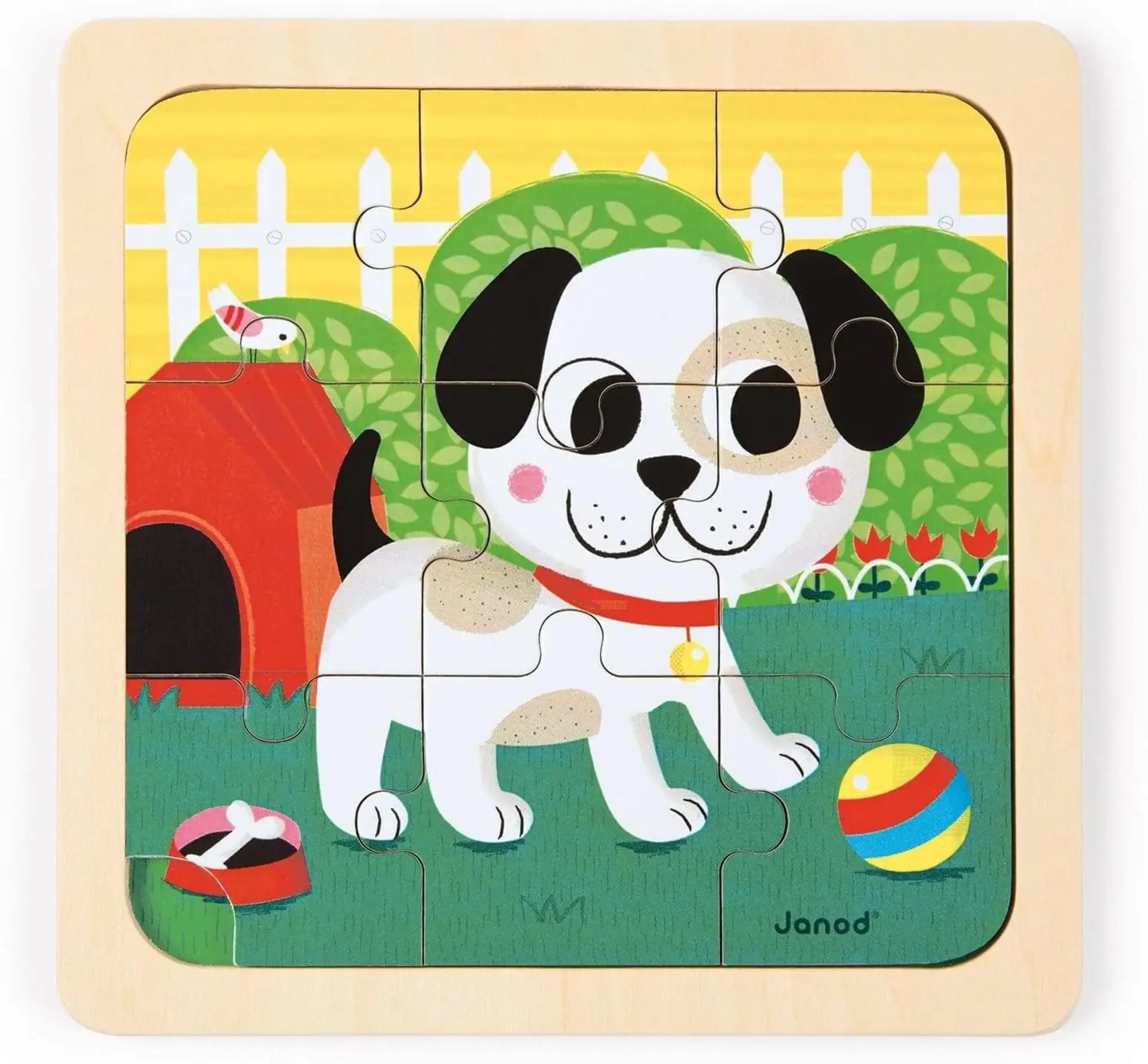 Puzzle din lemn „Cățelușul Titus”, 9 piese — Janod