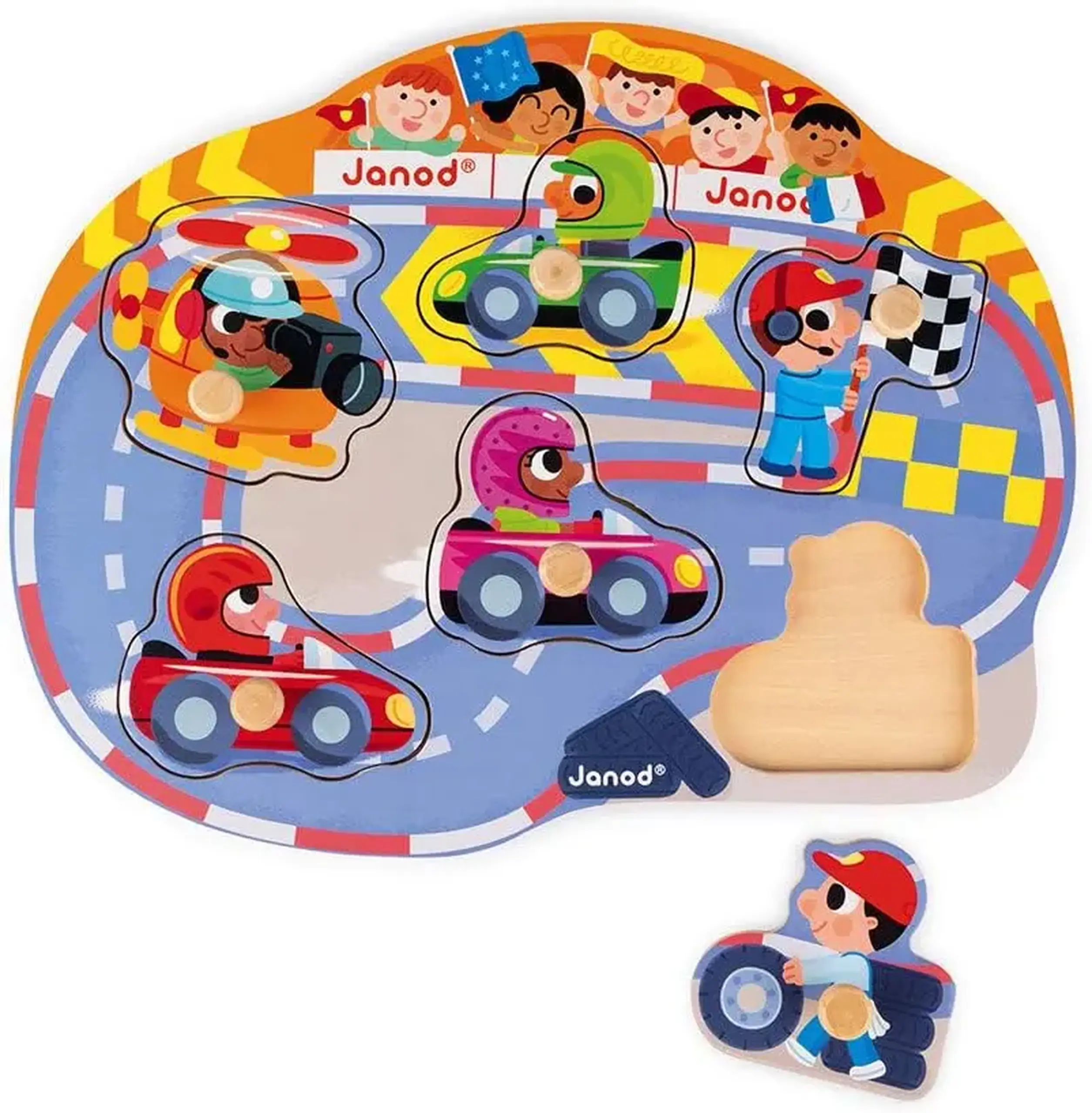Puzzle din lemn „Cursa de mașini” — Janod