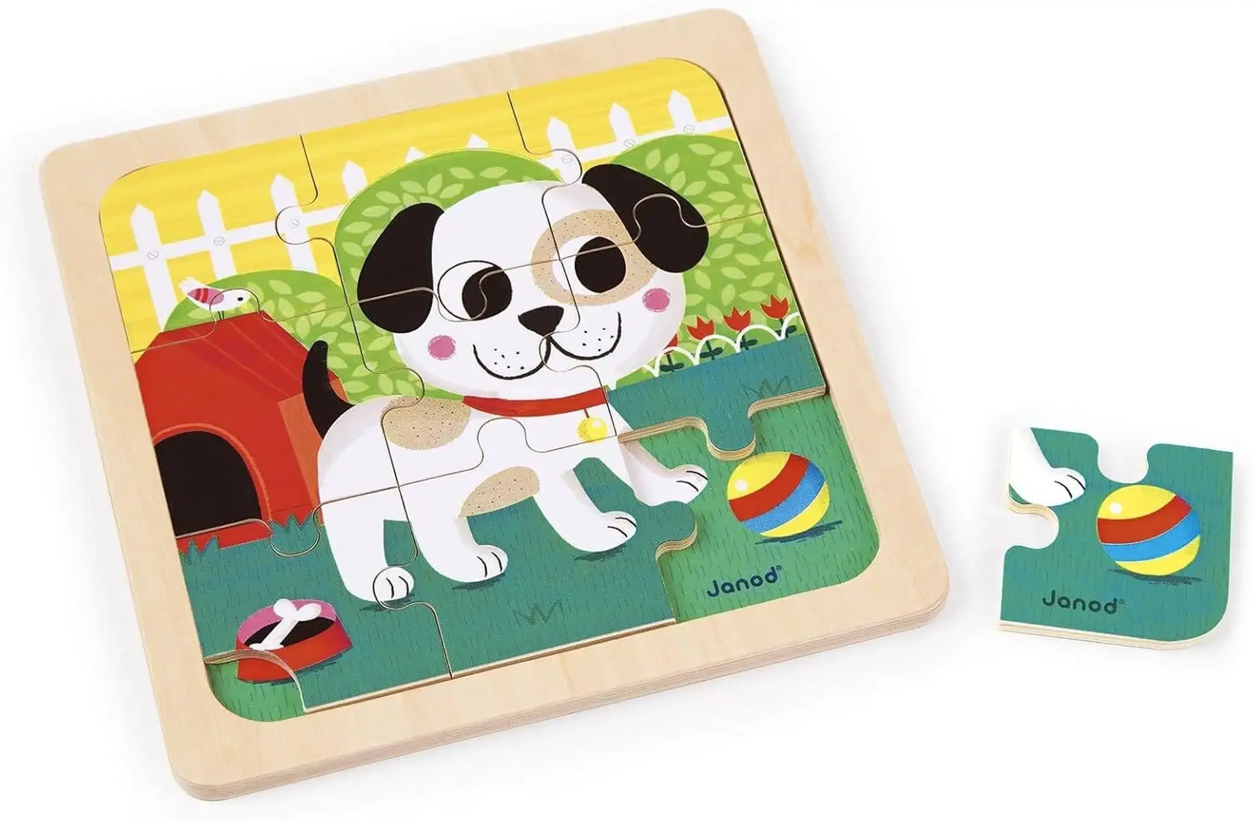 Puzzle din lemn „Cățelușul Titus”, 9 piese — Janod