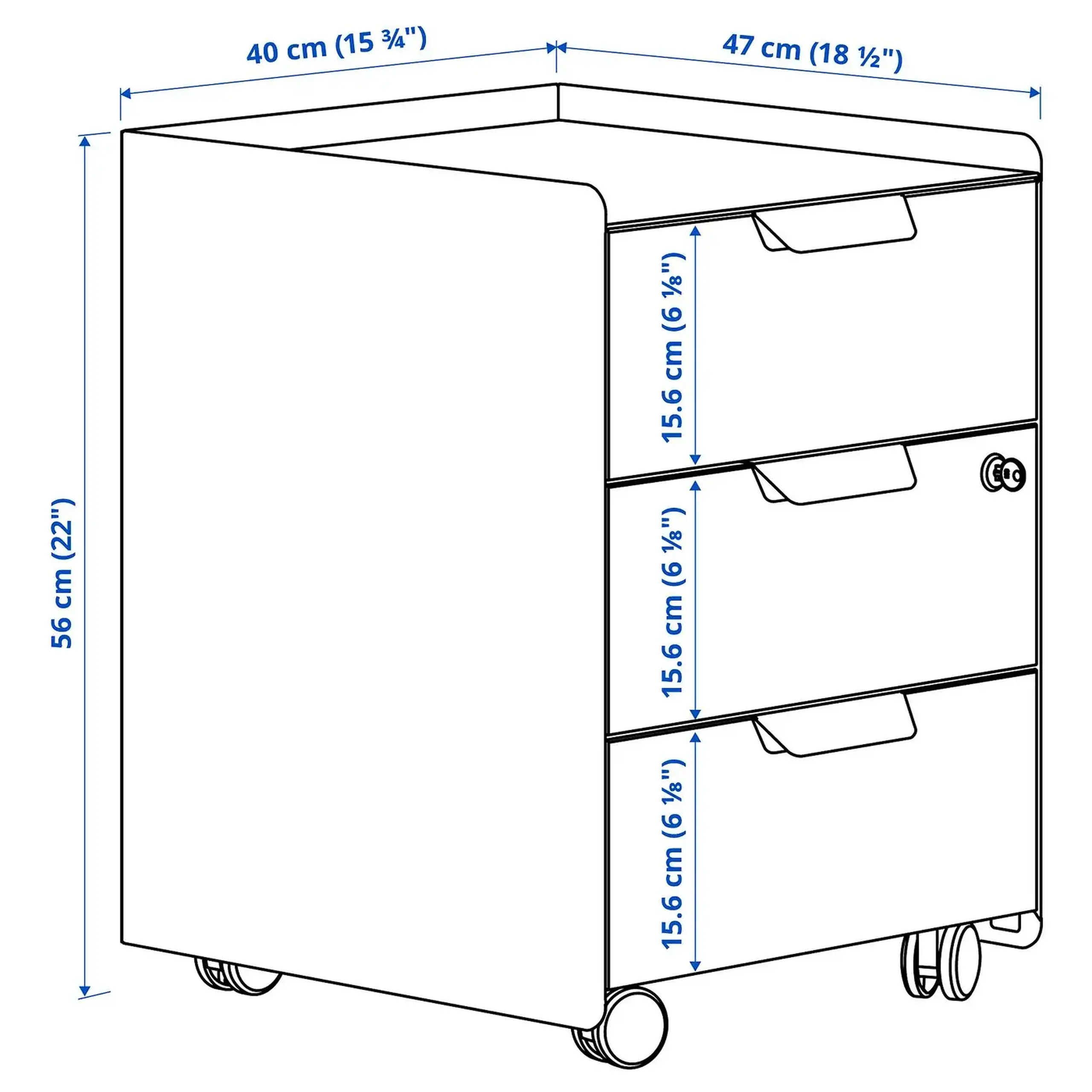 IKEA TROTTEN Comoda 3 sertare cu rotile, alb