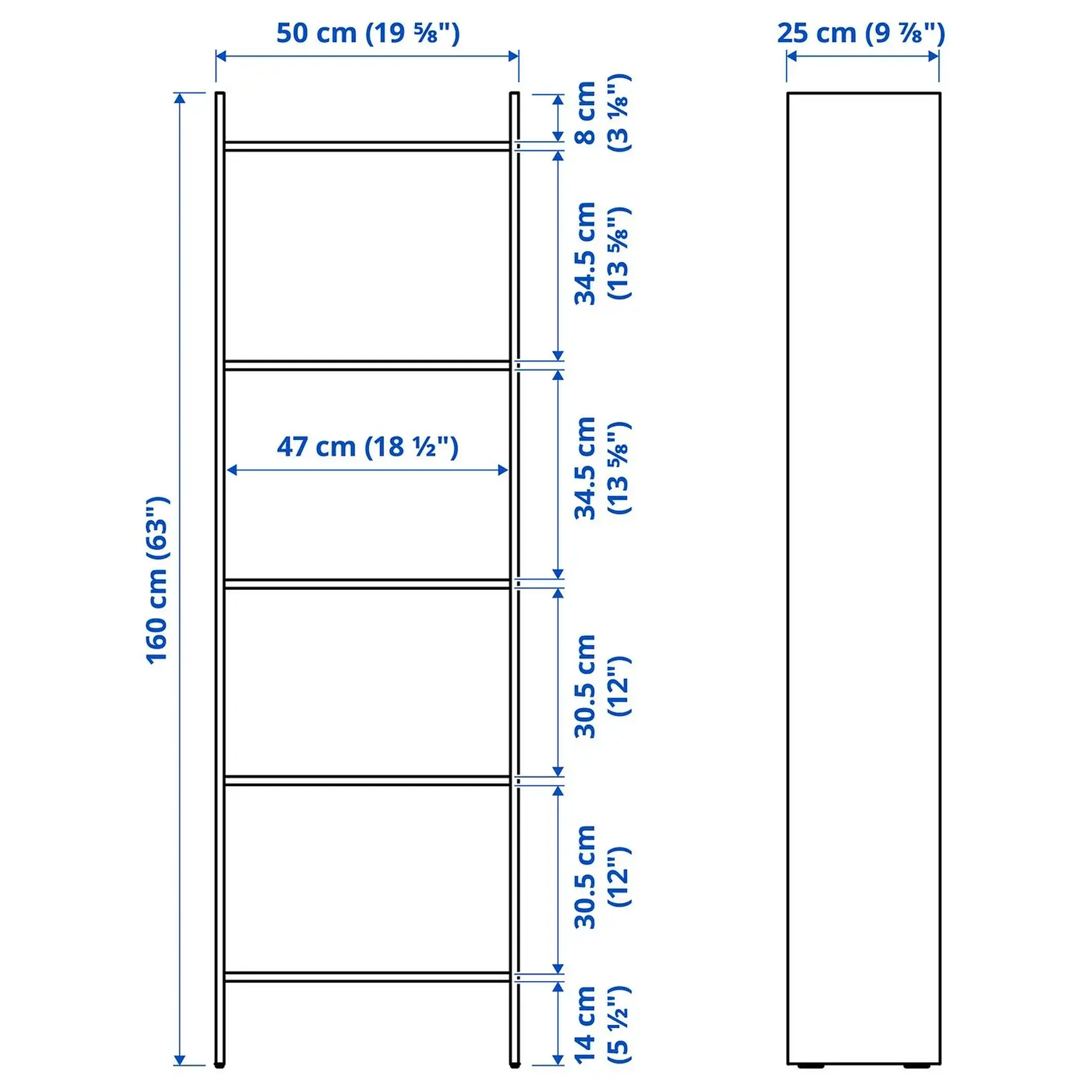 IKEA BAGGEBO Biblioteca, alb, 50x25x160 cm