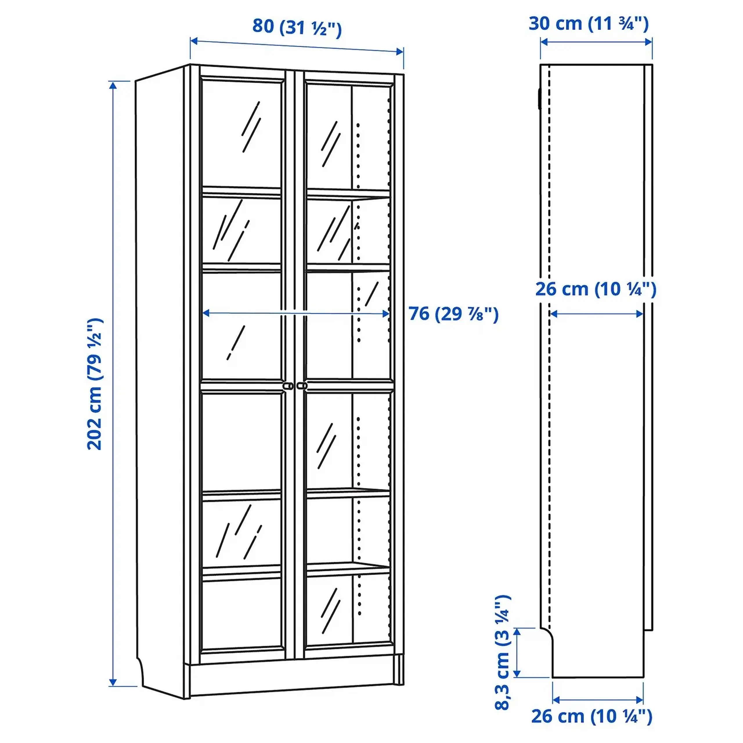 IKEA BILLY / OXBERG Biblioteca, alb, 80x30x202 cm