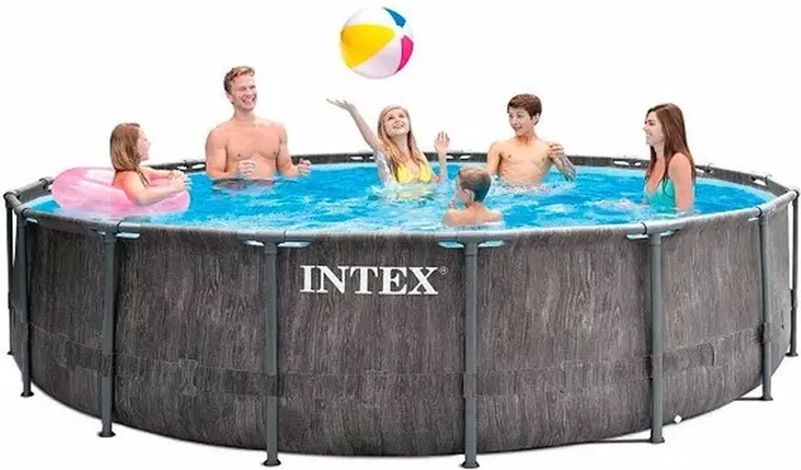 Piscina Intex 26742 GreyWood Premium, cadru metalic, 457 x 122 cm, pompa de filtrare + panou protectie + scara