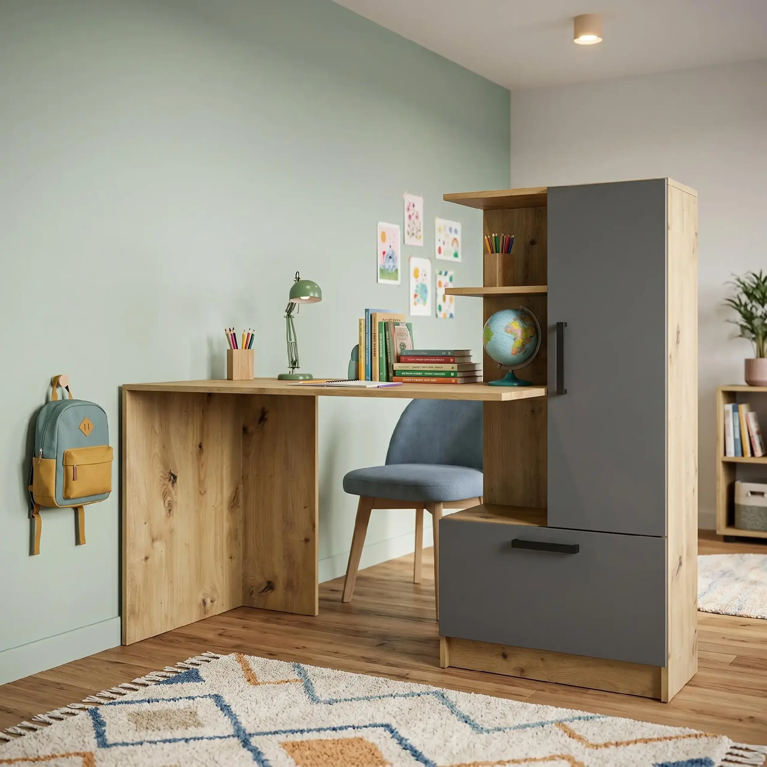 Masa 4home Standard (Masa dreapta), 150x120x60 cm, Stejar Kraft Gri/Gri