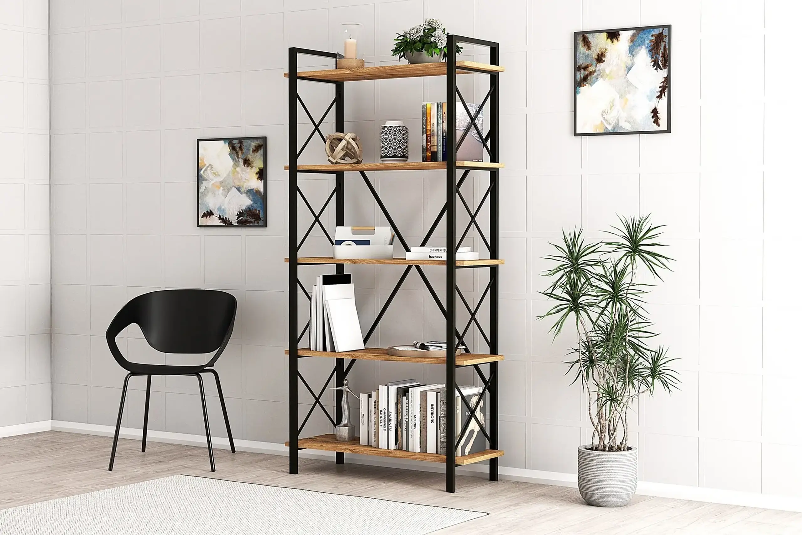 Raft pentru carti, Nero Elit, Pinul AtlanticNegru, 90 x 180 x 34 cm