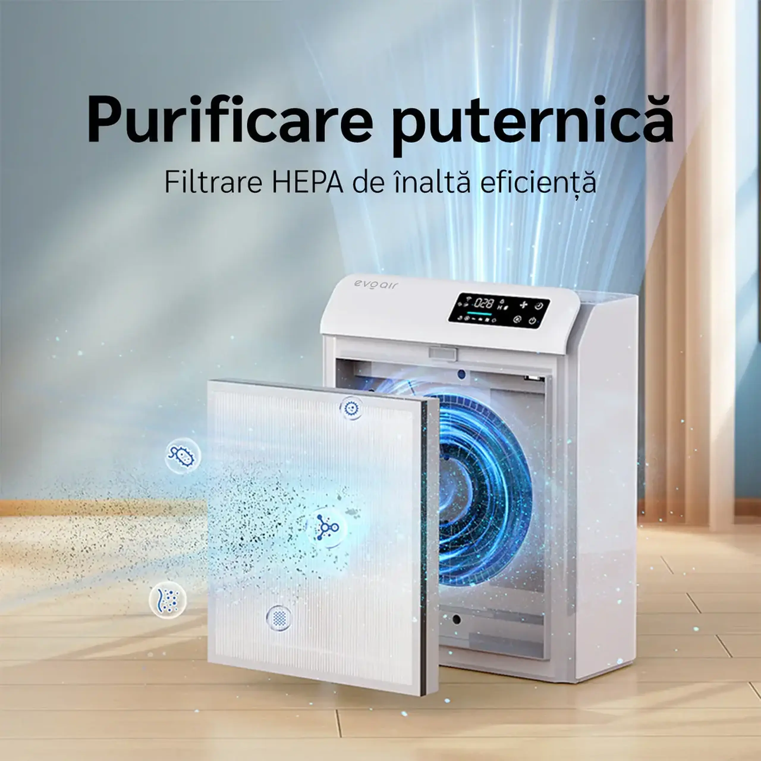 Purificator de aer Evoair HOMI P300, CADR 300m³/h, WI-FI, Filtru True Hepa