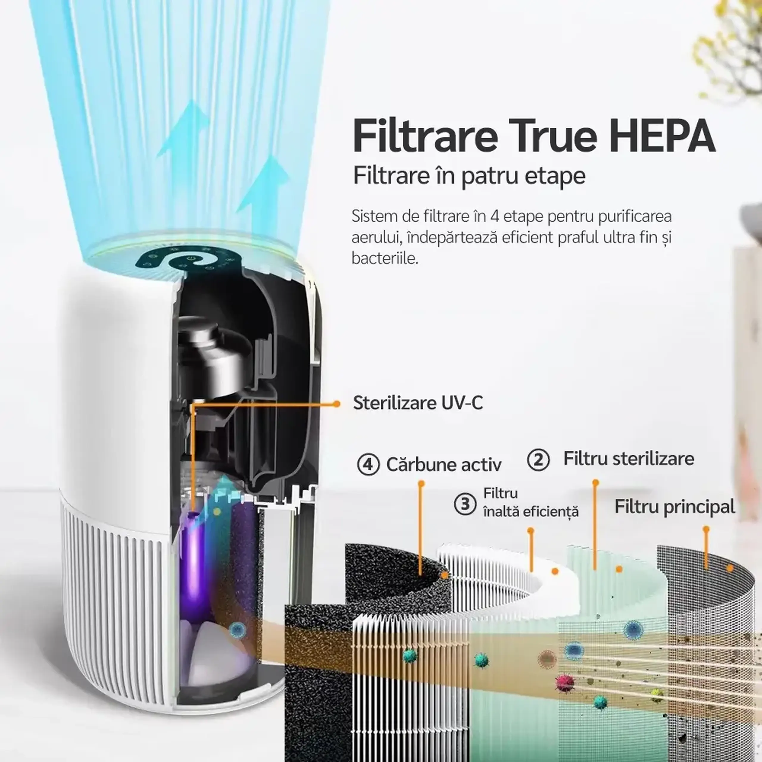 Filtru Purificator de aer Evoair Yuvo&YuvoSpin, 3 in 1, Filtru True HEPA, Filtru Carbon