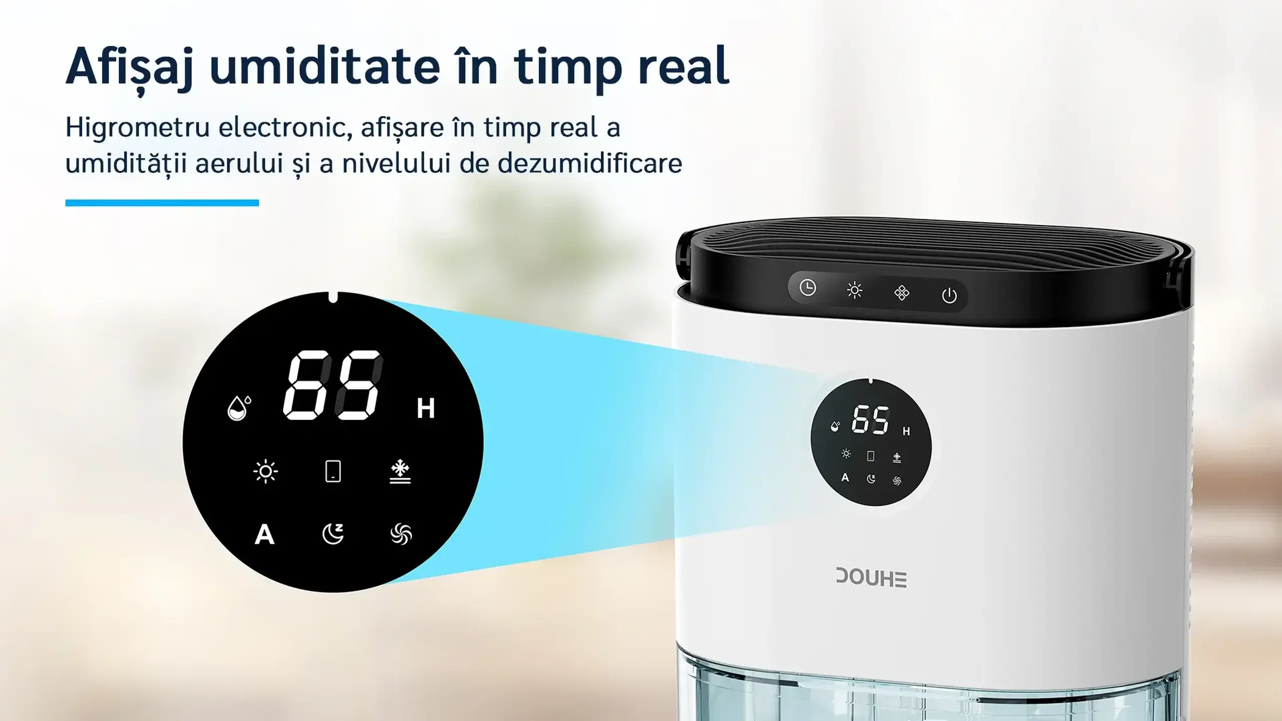 Dezumidificator aer Evoair HUMIX560, 560ml/24h, Silențios, Senzor de umiditate, 3 Moduri funcționare