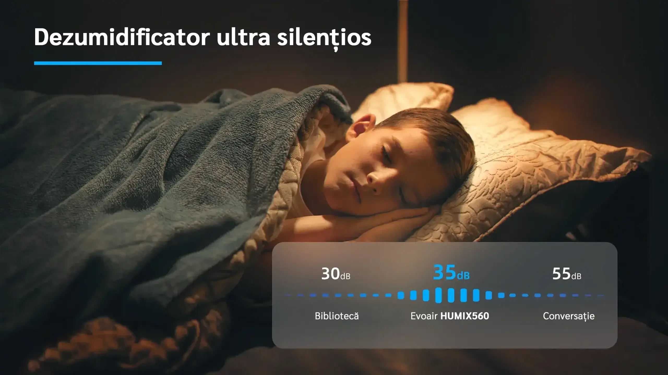 Dezumidificator aer Evoair HUMIX560, 560ml/24h, Silențios, Senzor de umiditate, 3 Moduri funcționare