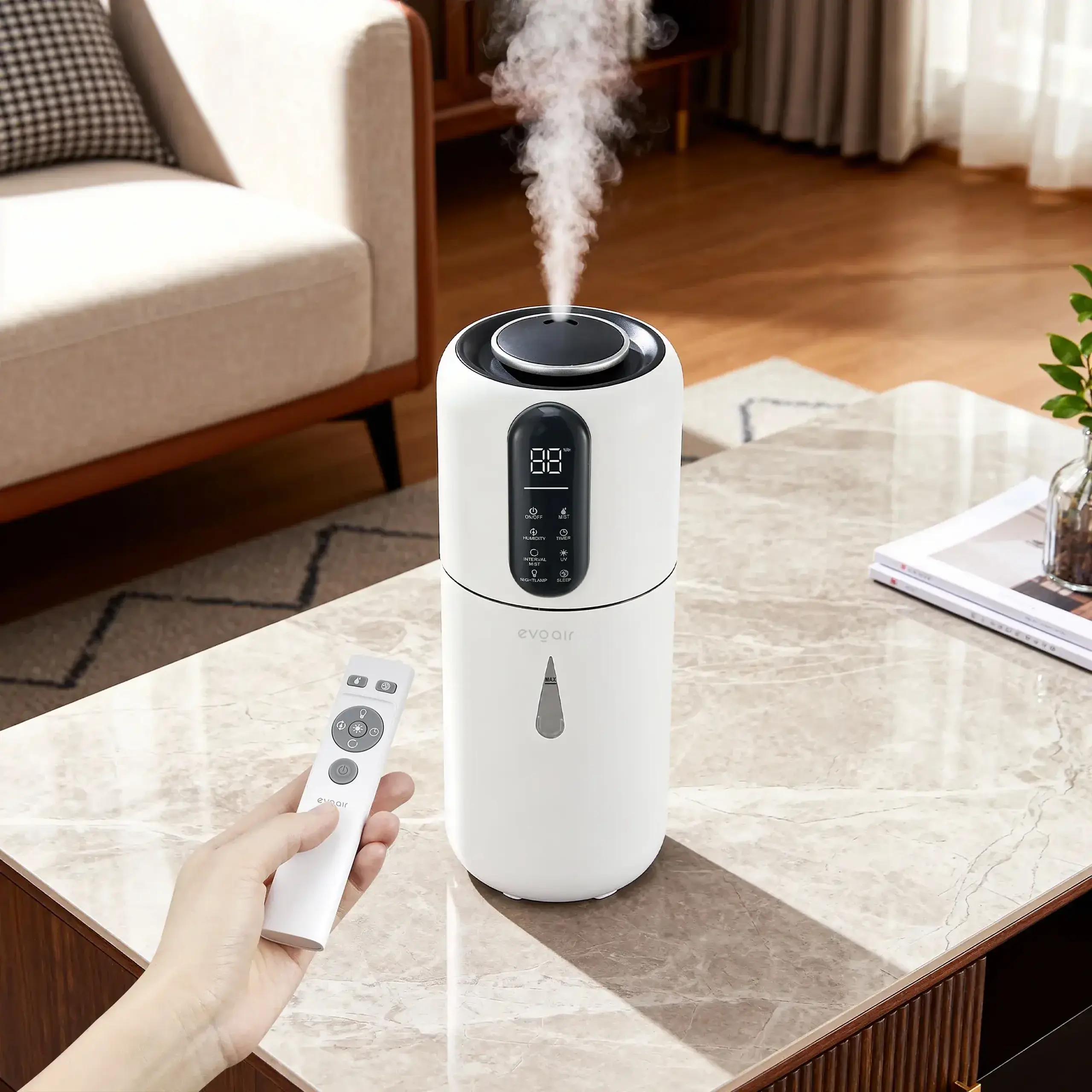 Umidificator Evoair STEAMI X3800 Smart, Wifi, Rezervor 3.8L, Capacitate de umidificare 300ml/h