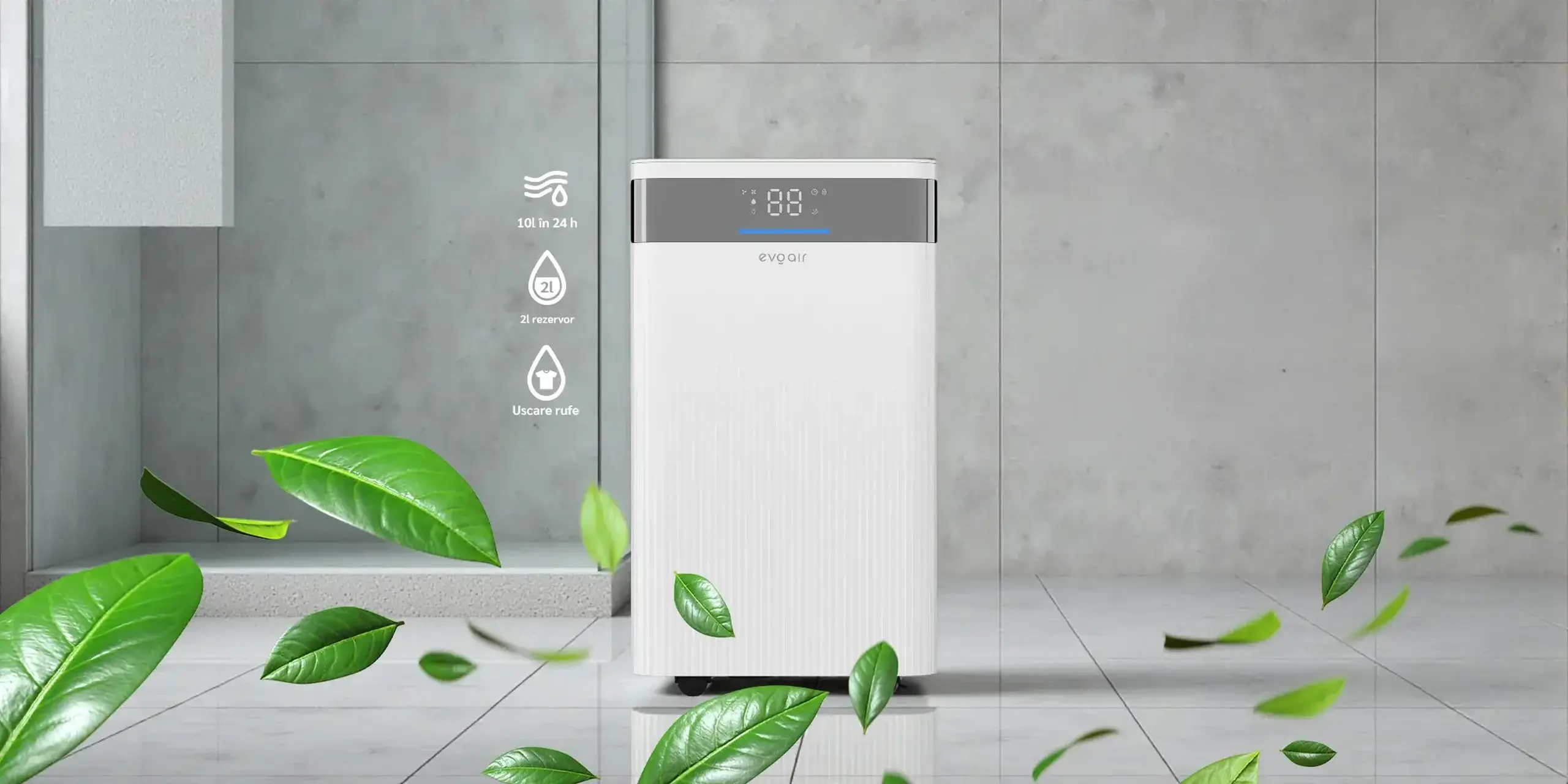 Dezumidificator Evoair ComfoDry10, 10l/24h, Silentios, Senzor de Umiditate, Uscare Rufe