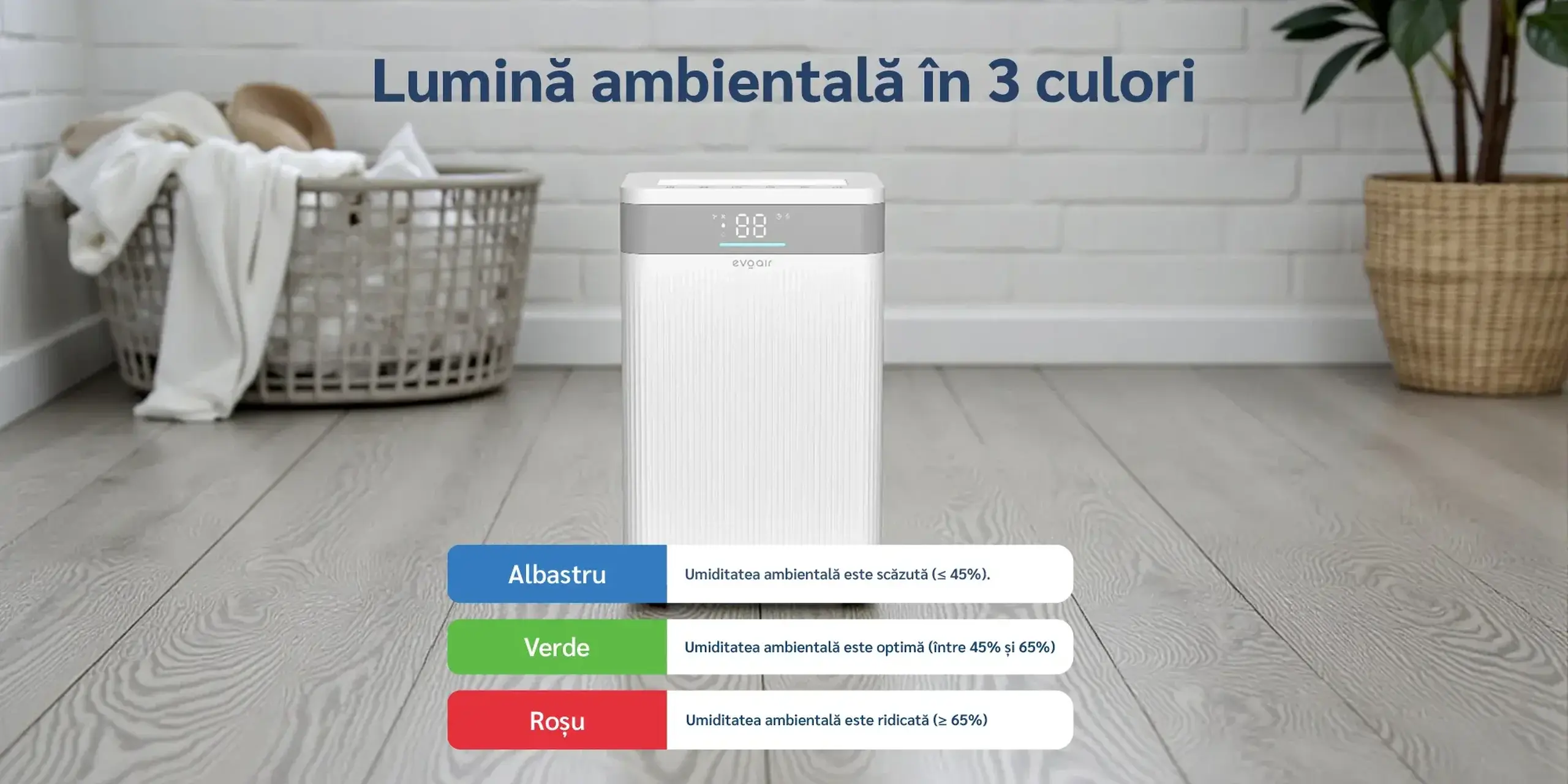 Dezumidificator Evoair ComfoDry10, 10l/24h, Silentios, Senzor de Umiditate, Uscare Rufe