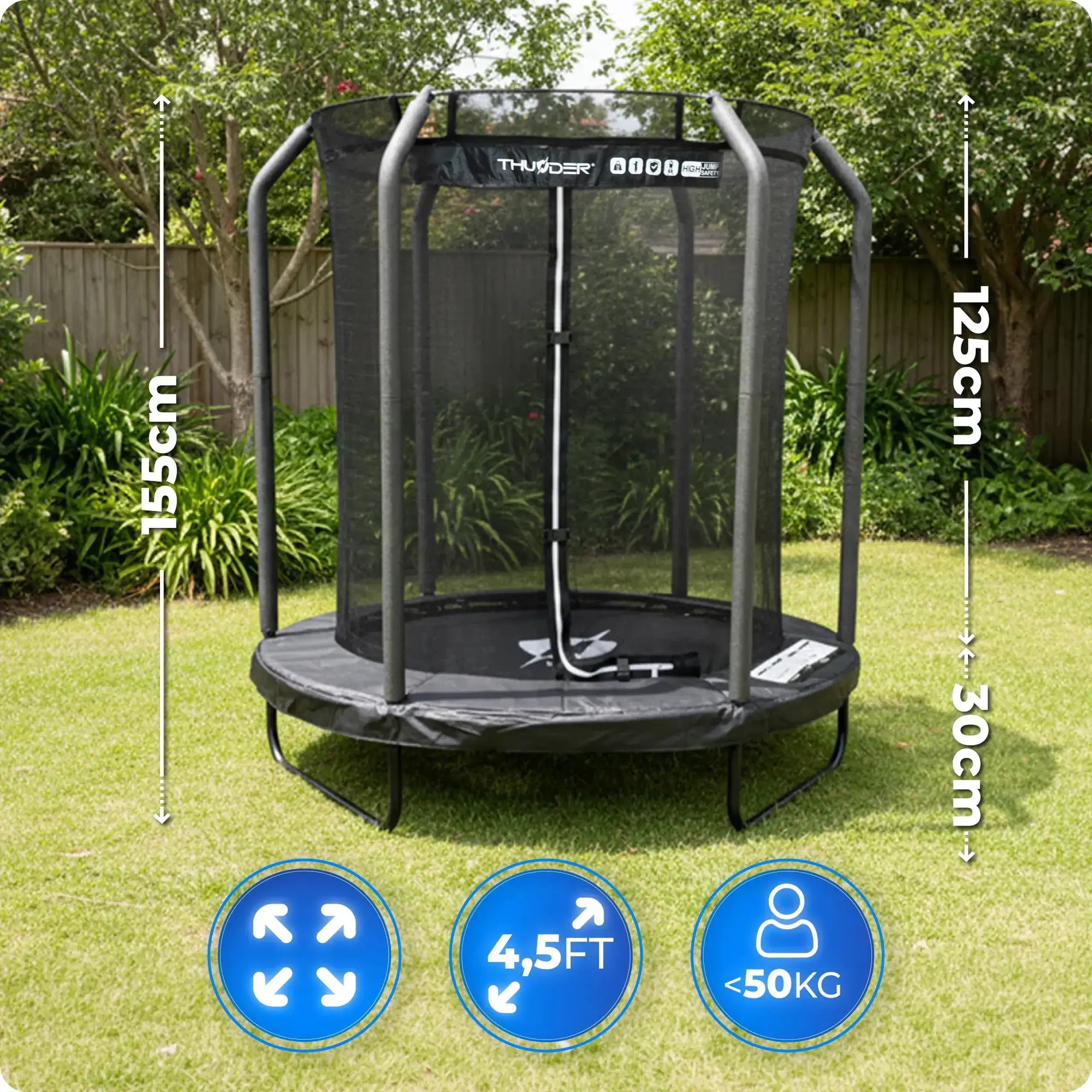Trambulina de gradina pentru copii THUNDER INSIDE ELITE 4,5FT (140cm) Black