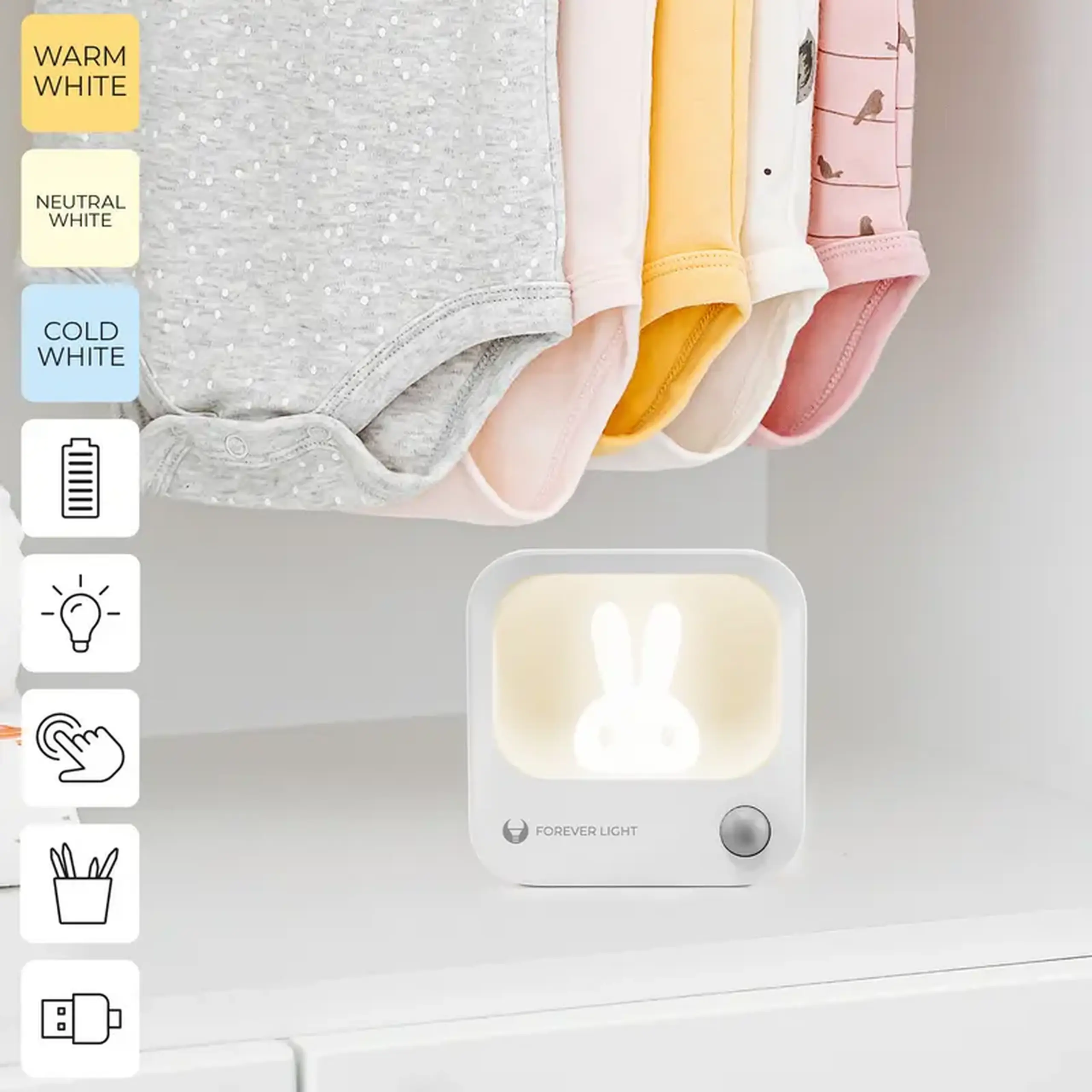 Lampă de noapte Forever Bunny PURE FLC-10, Alb