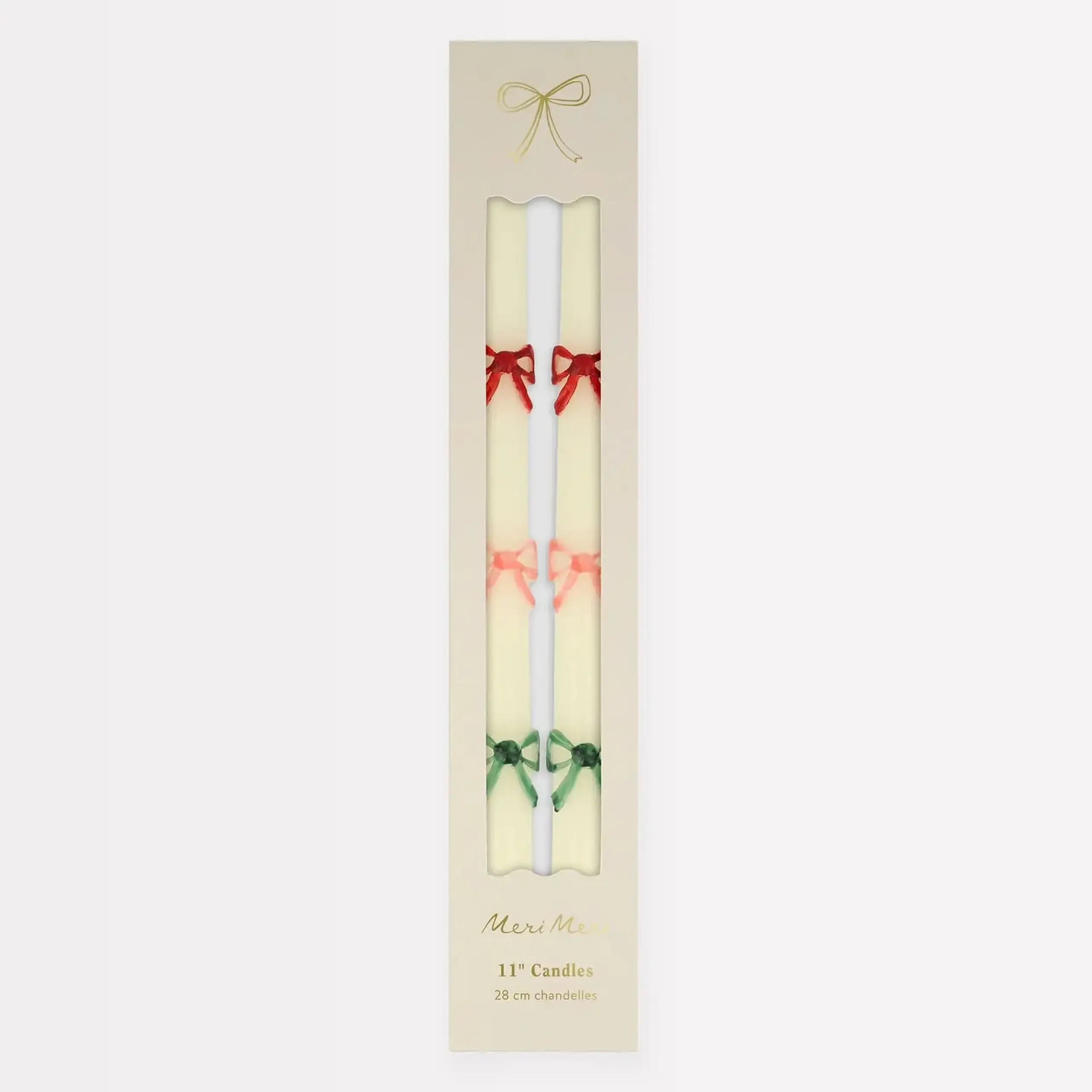 Set de 2 lumânări conice ivoire cu fundițe — Meri Meri