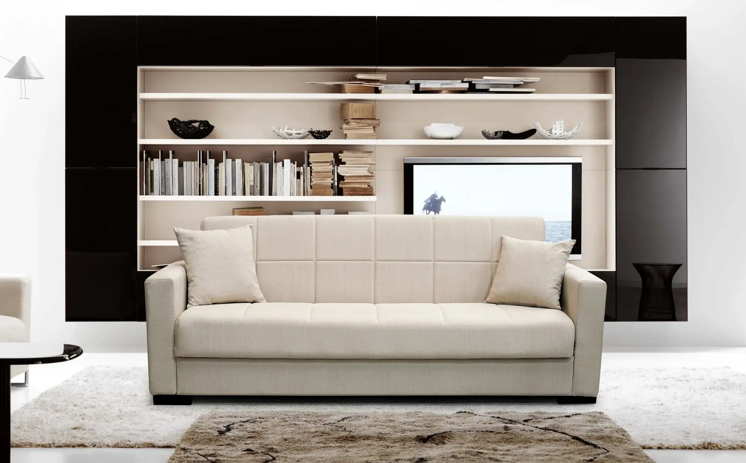 Canapea extensibila, Vega, cu lada de depozitare, 215 x 80 x 80 cm, Bej