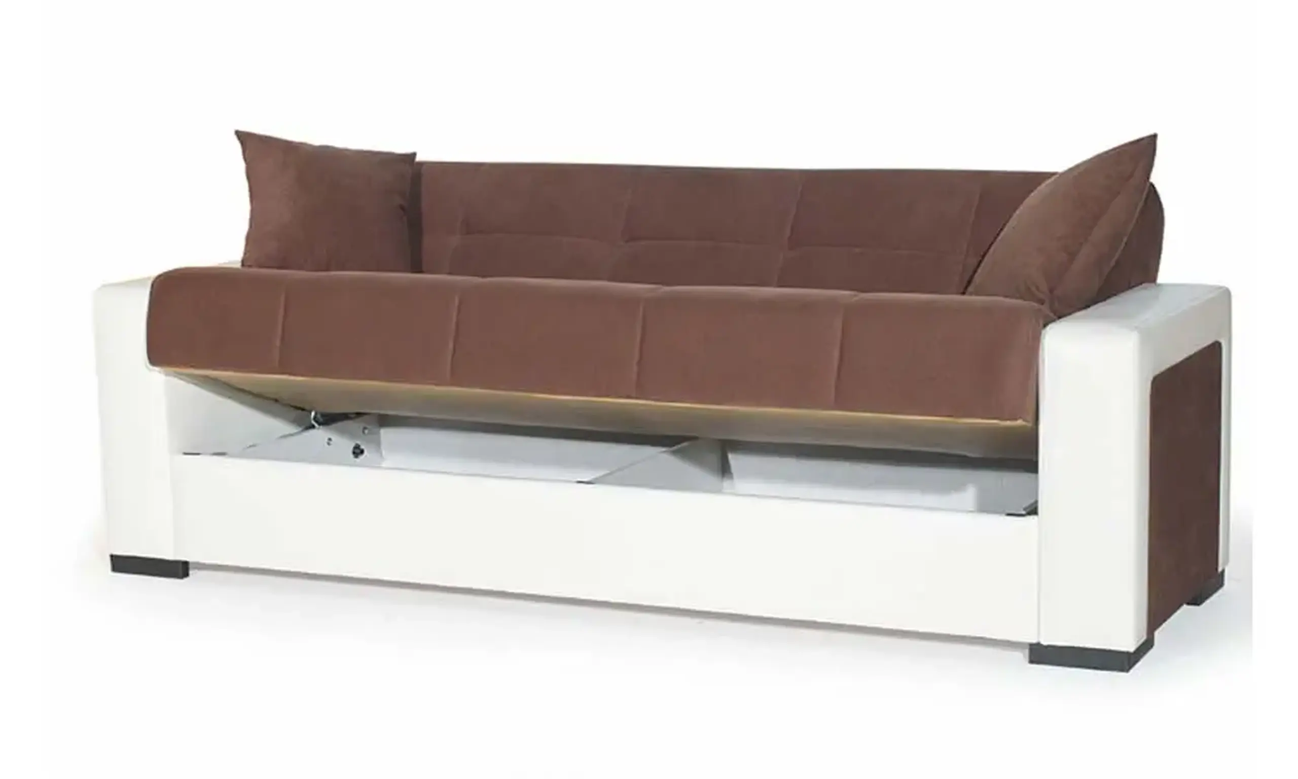 Canapea extensibila, Marmaris, cu lada de depozitare, 215 x 80 x 80 cm, Maro/Alb