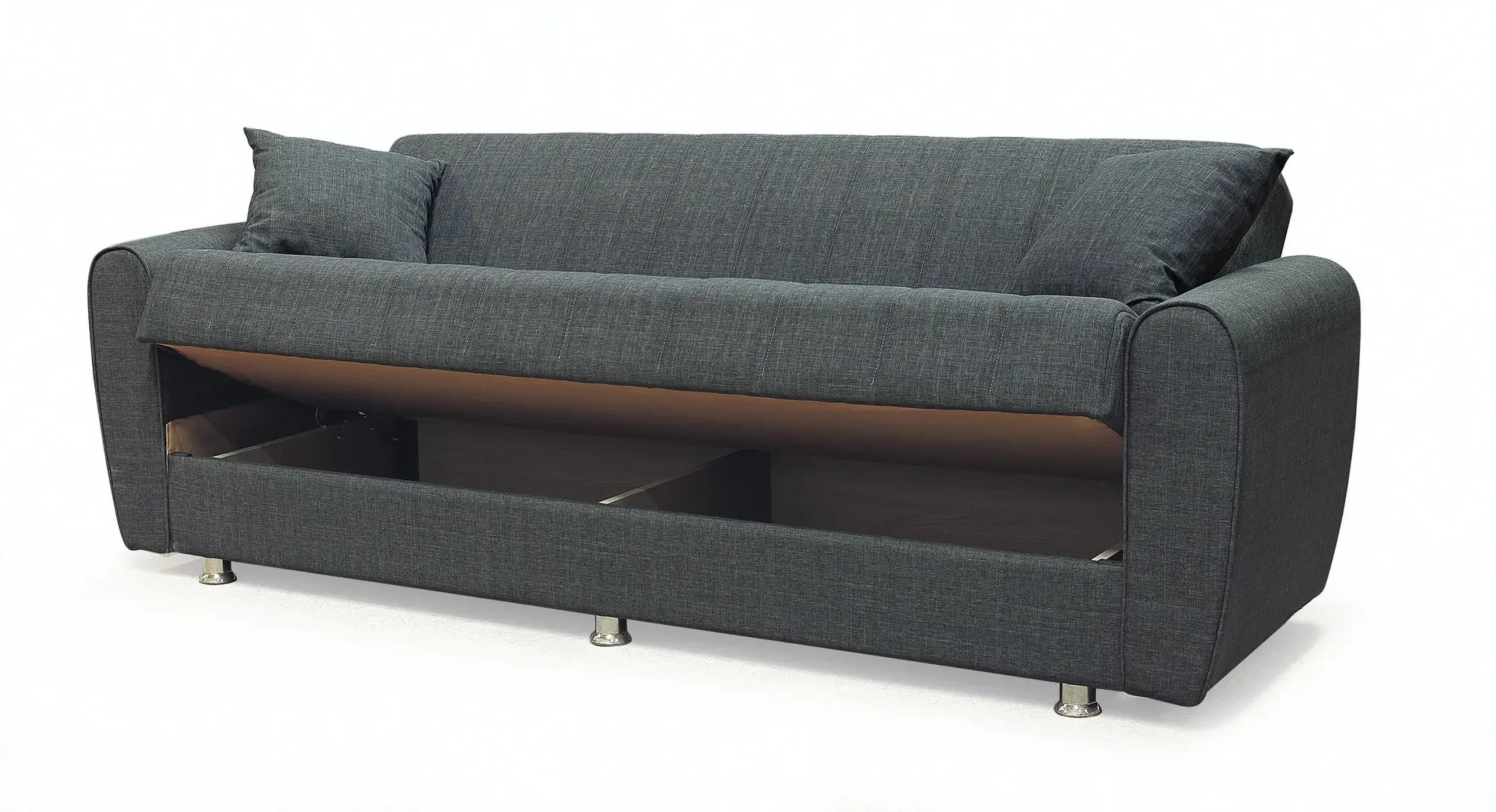 Canapea extensibila, Manes, cu lada de depozitare, 215 x 80 x 80 cm, Gri inchis