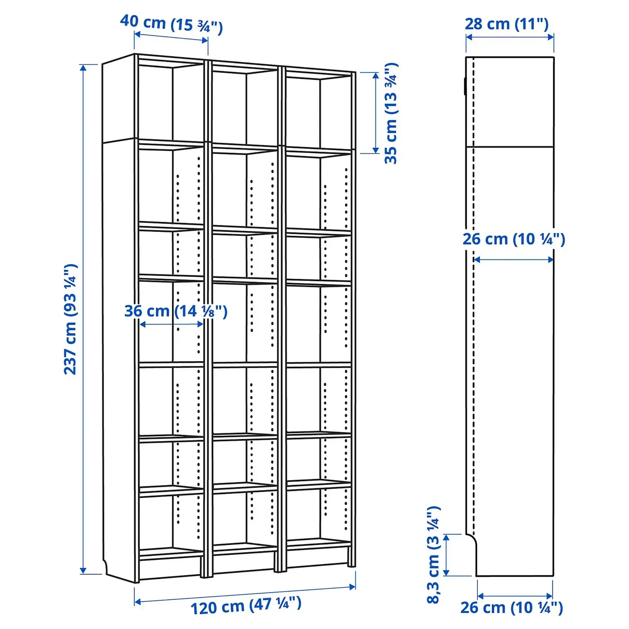 IKEA BILLY Biblioteca, alb, 120x28x237 cm