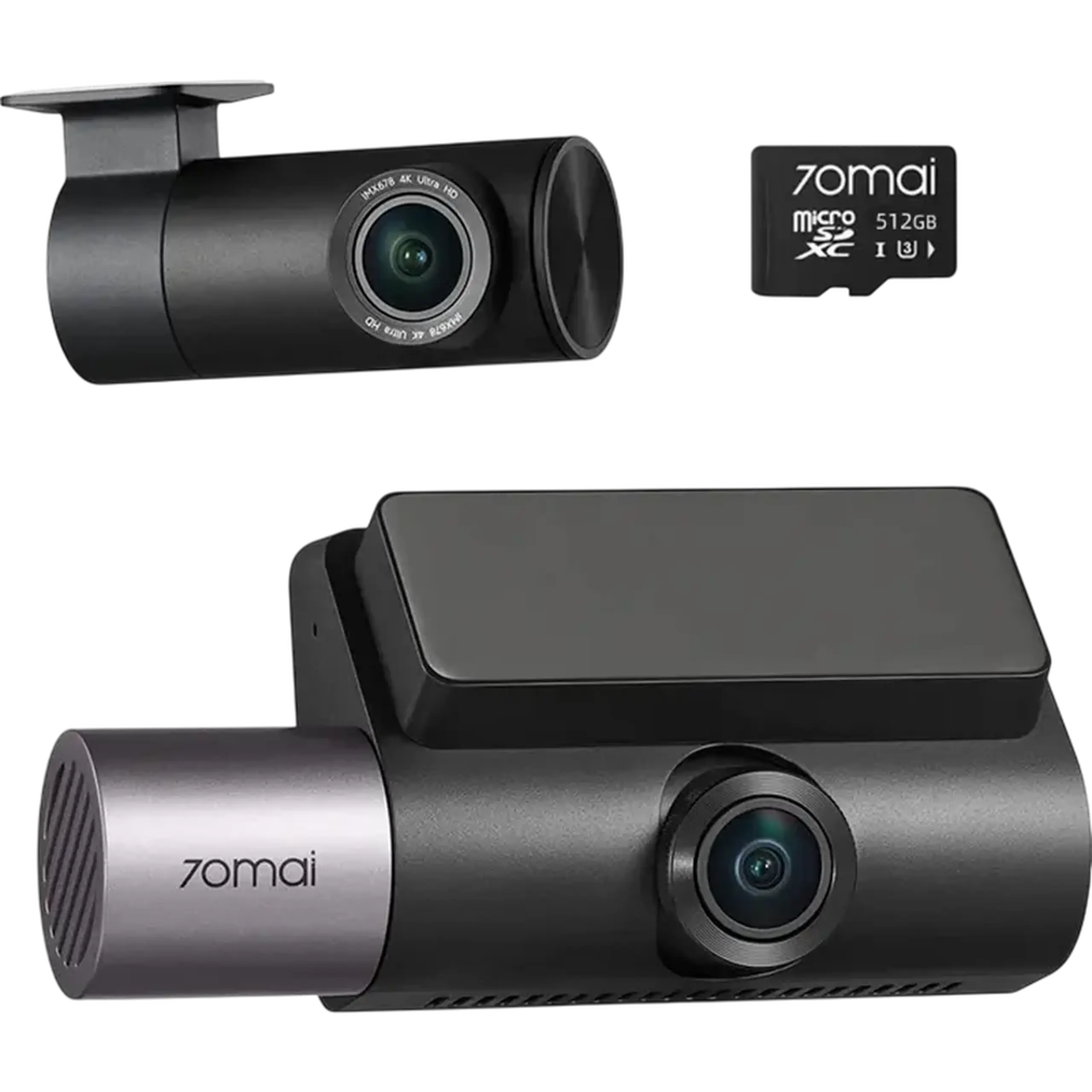 70mai Dash Cam T800-41 Premium 4K HDR 512GB with RC41 4K HDR Rear Cam, 3-Channel, Black
