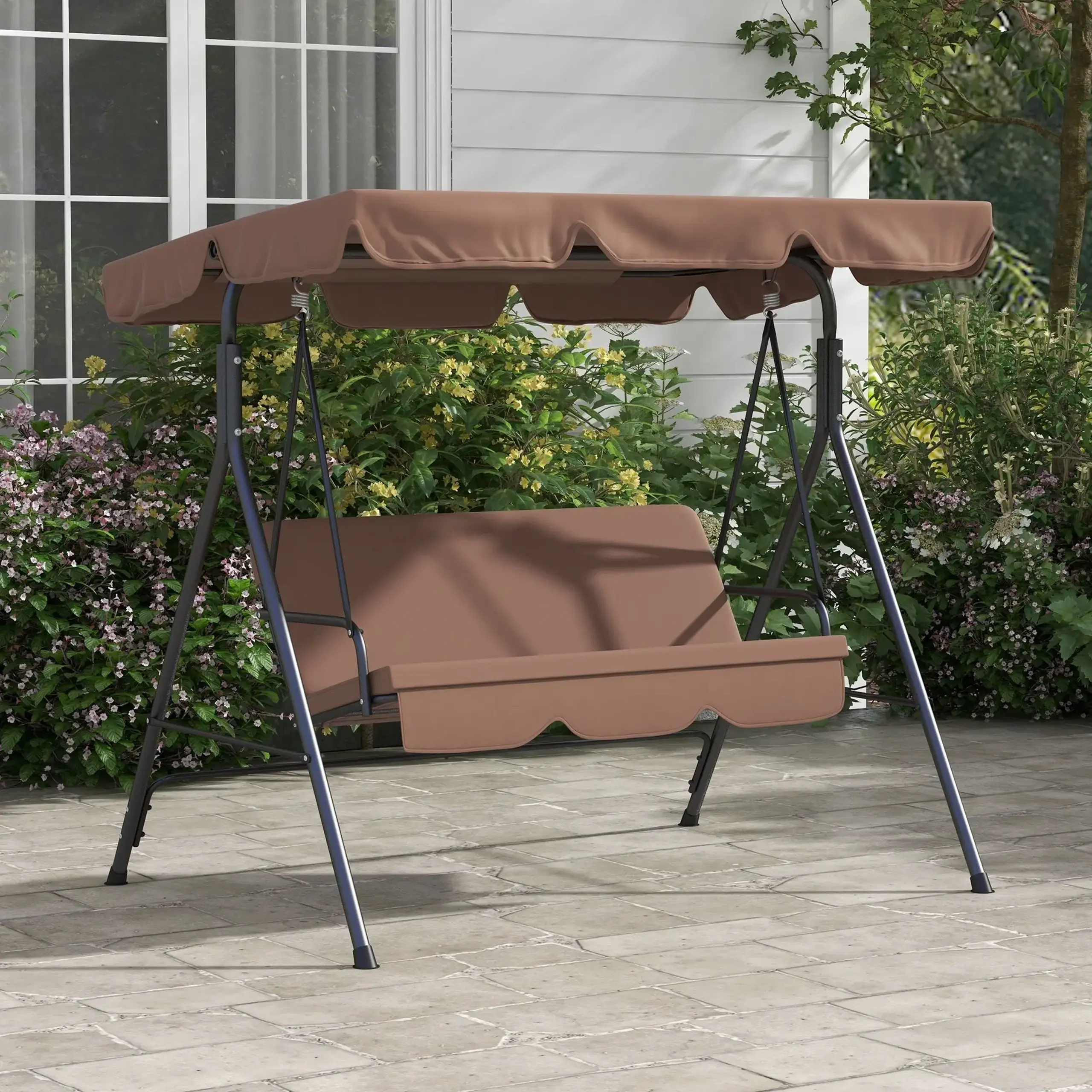 Leagan de gradina Outsunny, 3 locuri, Otel/Poliester, maro/negru, 172x110x153cm