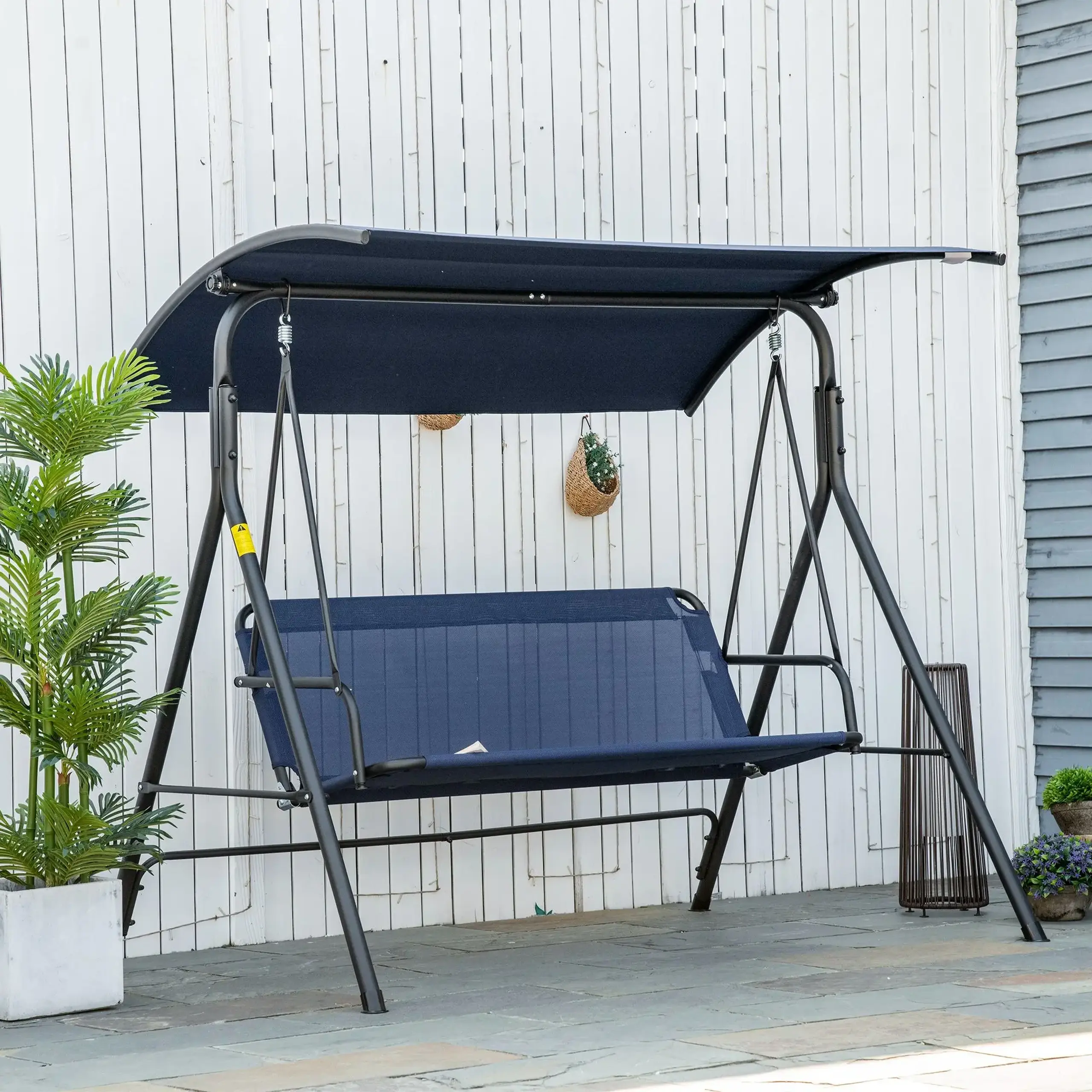 Leagan de gradina cu 3 locuri Outsunny cu baldachin reglabil, leagan de exterior din material Oxford si cadru de otel, 172x110x153 cm, albastru inchis