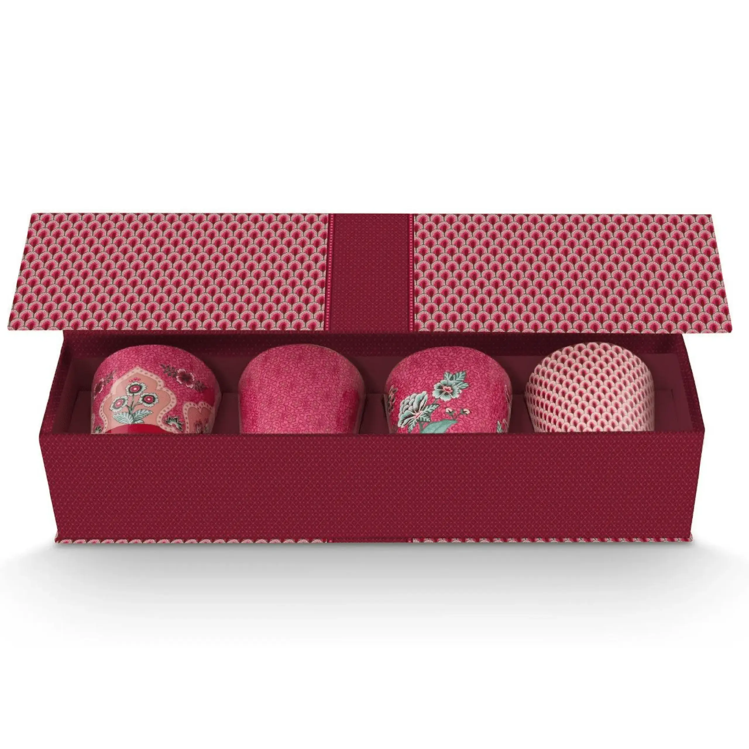 Set 4 cani fara maner 230ml Flower Festival roz inchis