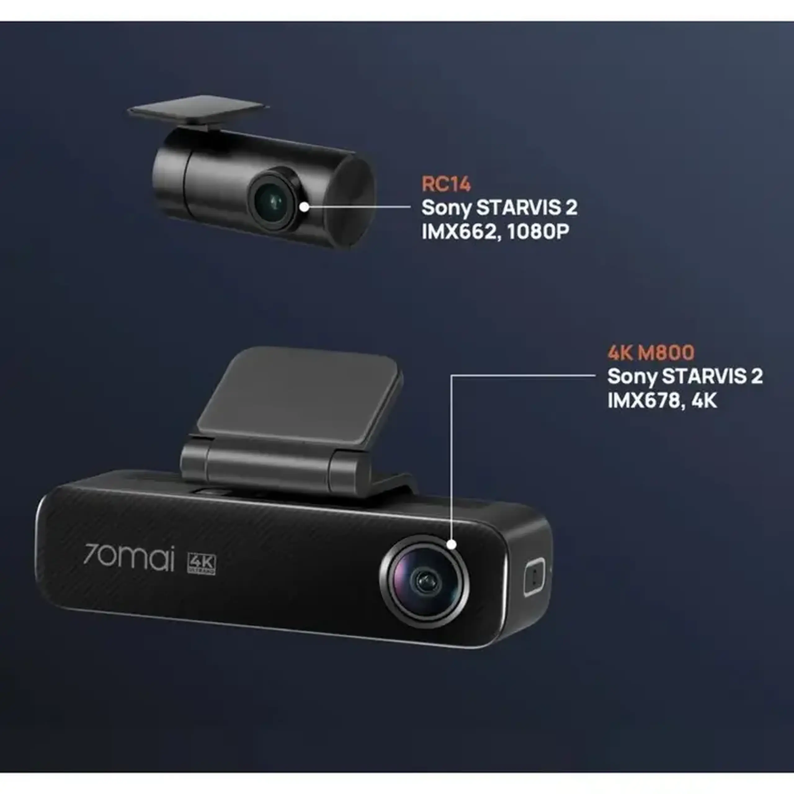 Set Dash Cam față și spate 70mai 4K M800-2 + Rear Cam RC14, Negru