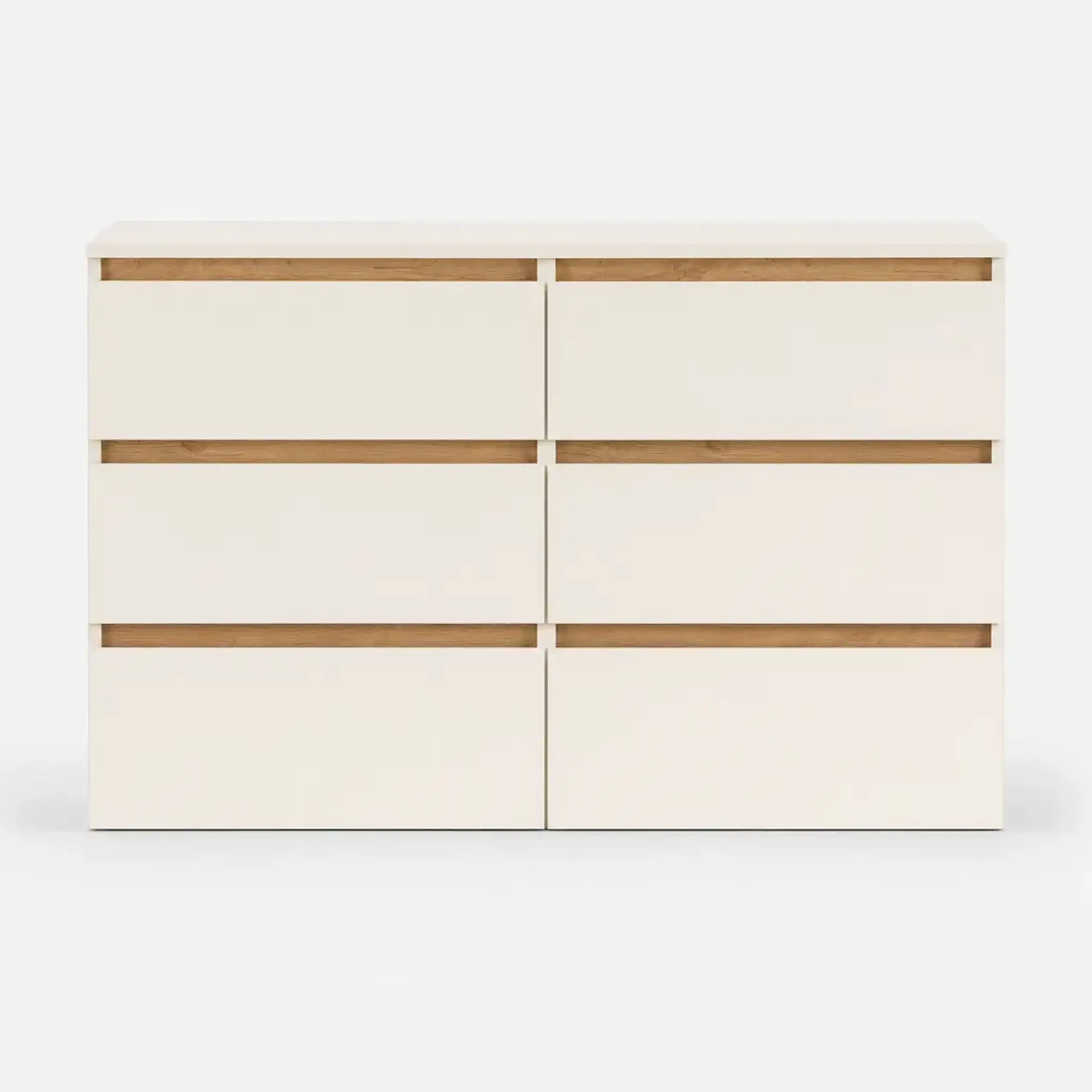 Comoda 4home Ideea K, 76x120x42 cm, 6 sertare, Satin/Stejar Kraft Auriu