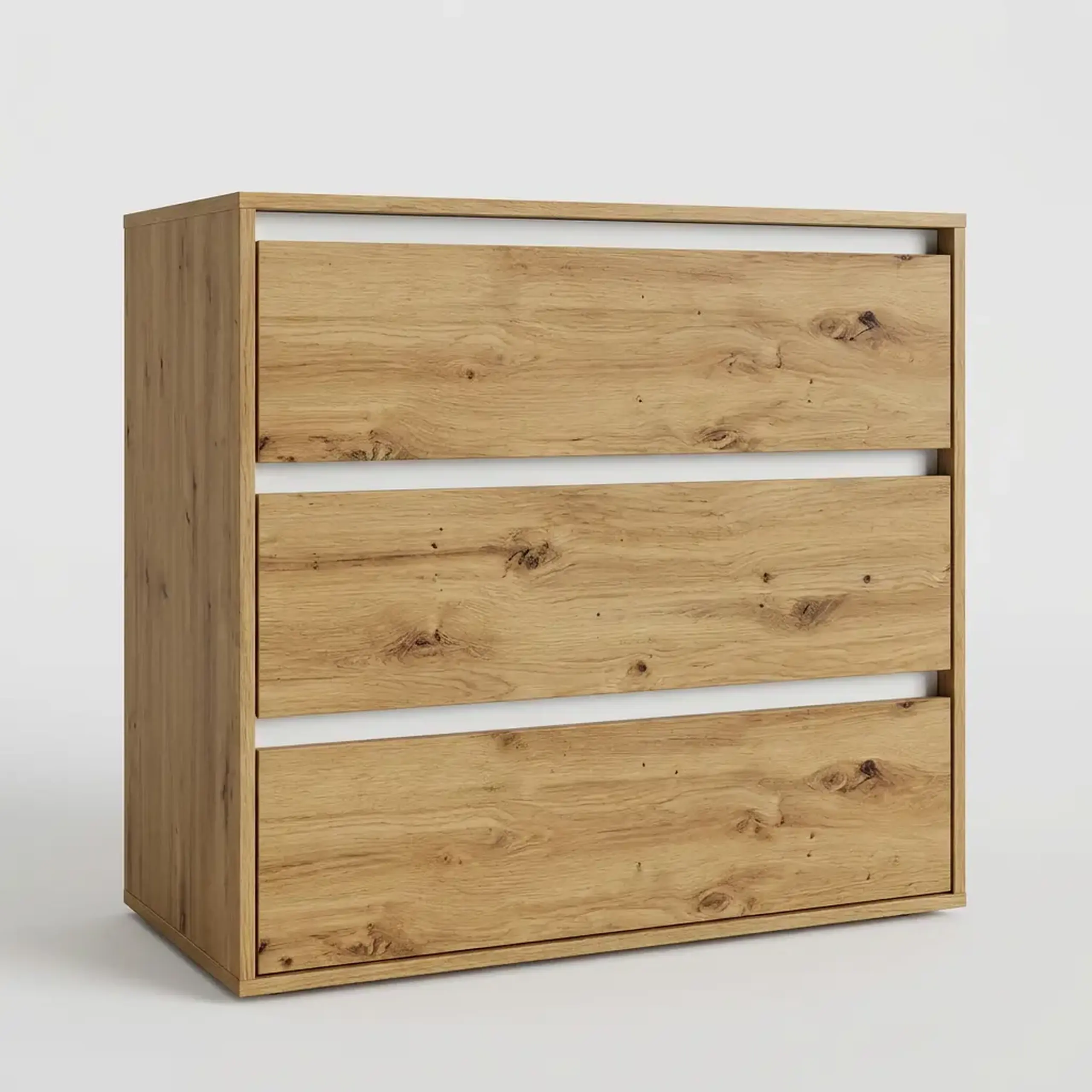 Comoda 4home Ideea K, 76x80x42 cm, 3 sertare, Stejar Artizanal/Nimfea Alba
