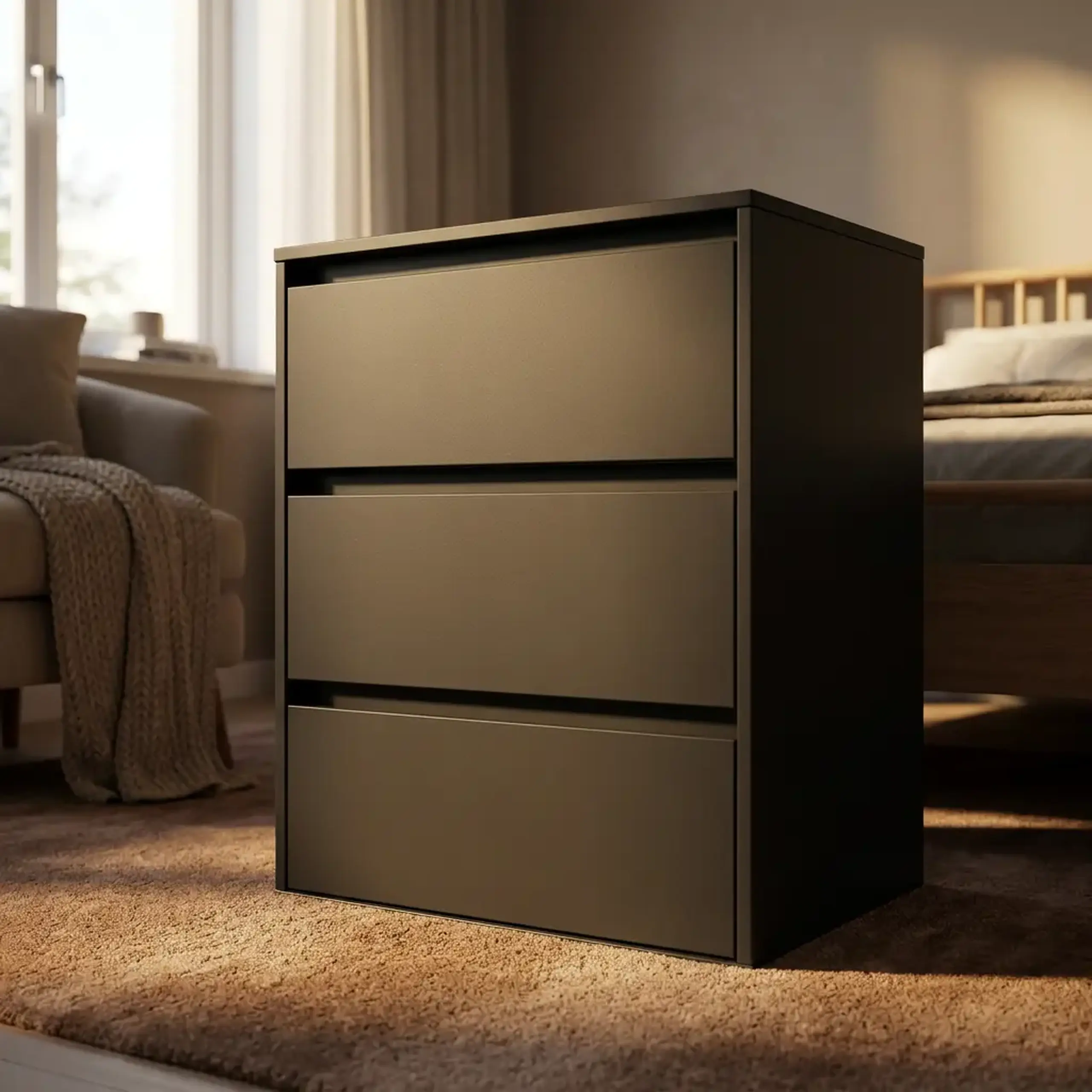 Comoda 4home Ideea K, 76x60x42 cm, 3 sertare, Gri Grafit/Gri Grafit