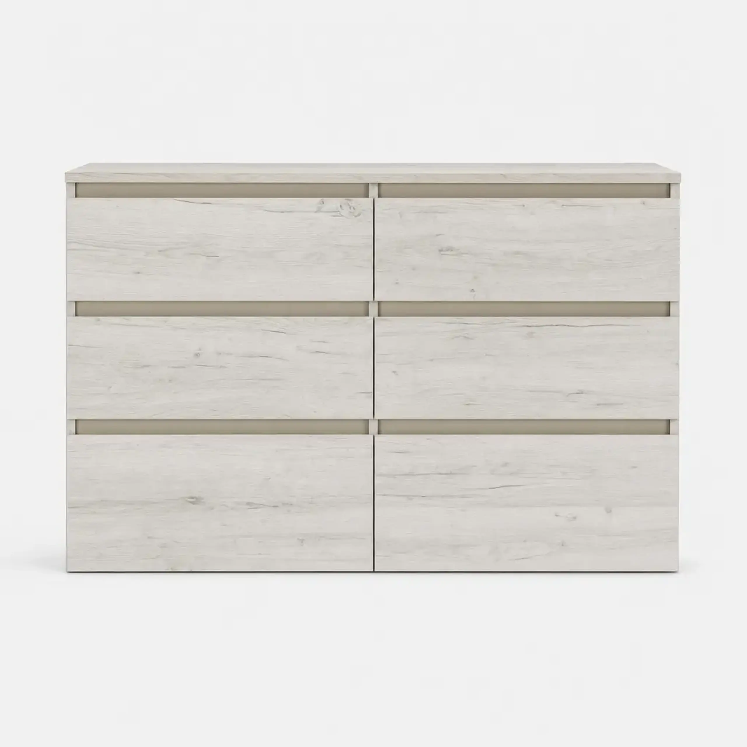 Comoda 4home Ideea K, 76x120x42 cm, 6 sertare, Stejar Kraft Gri/Satin