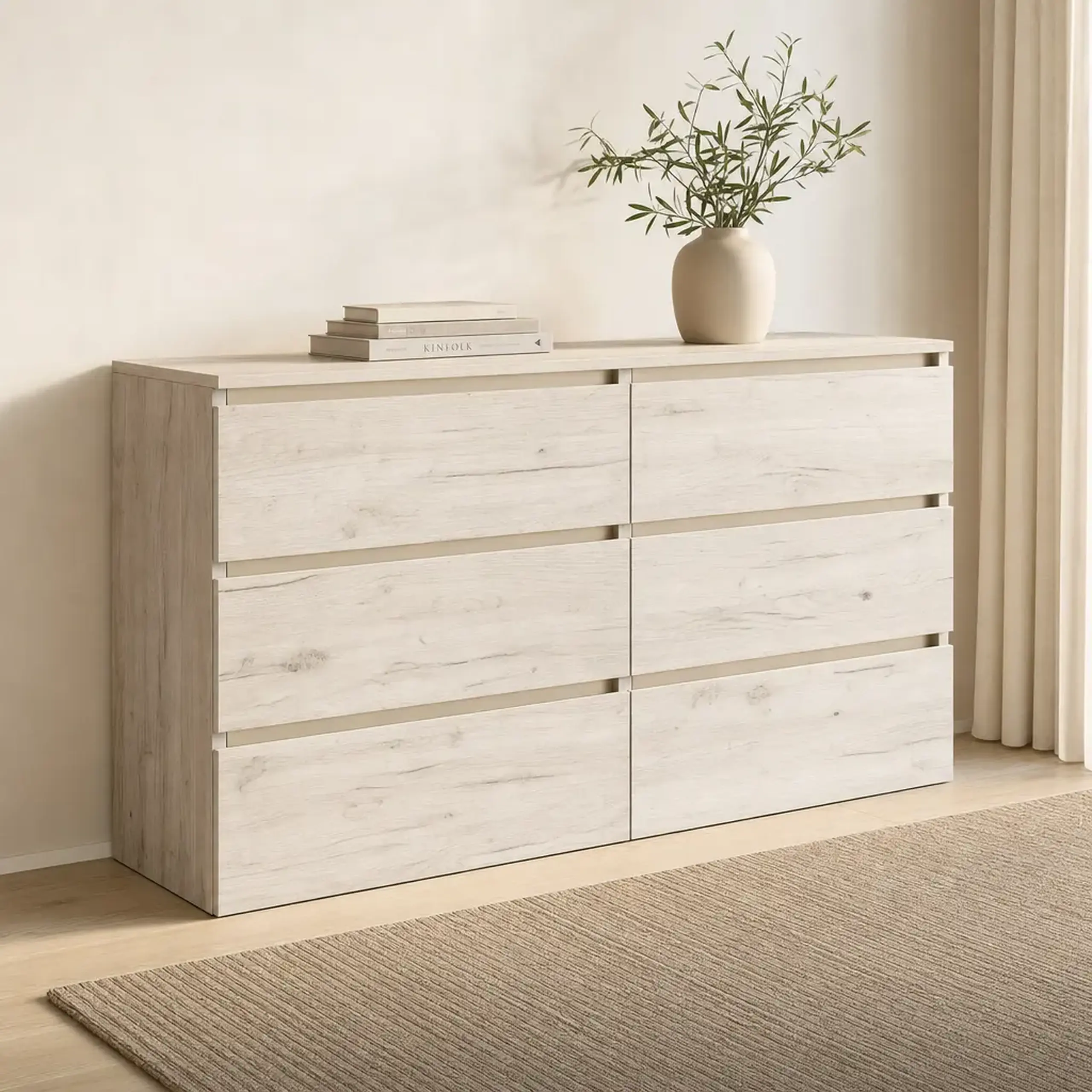 Comoda 4home Ideea K, 76x120x42 cm, 6 sertare, Stejar Kraft Gri/Satin